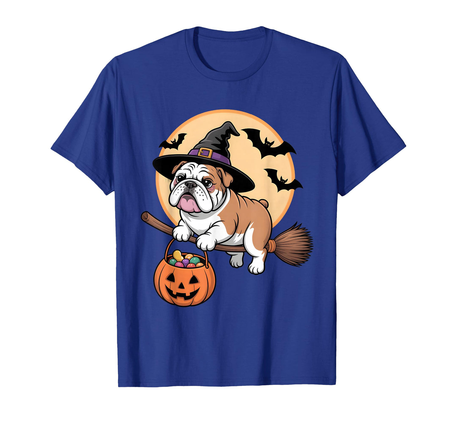 Bulldog Witch Hat Pumpkin Halloween Costume Men Women Kids T-Shirt