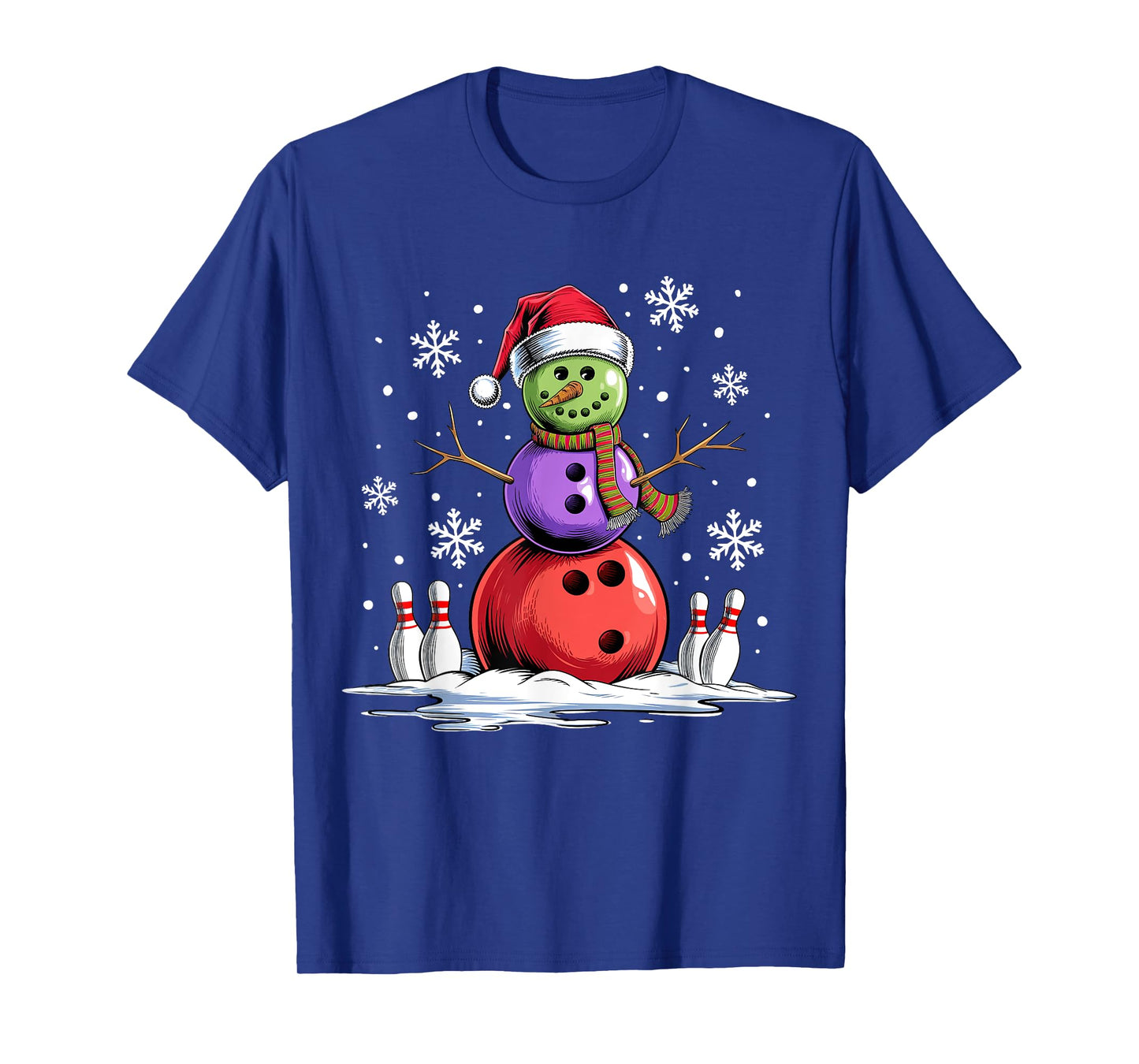 Bowling Snowman Bowling Player Santa Hat Christmas Funny T-Shirt