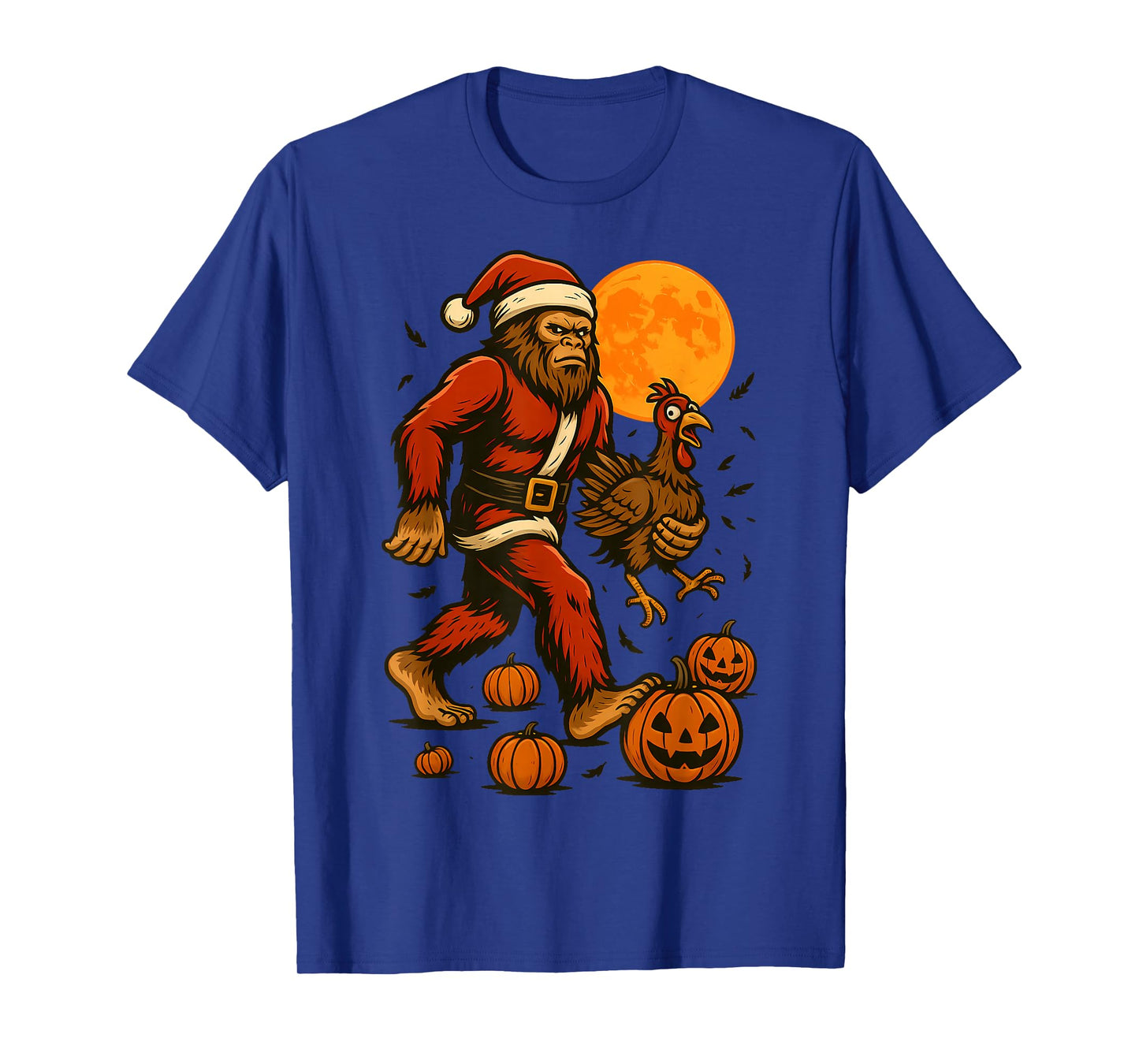 Funny Bigfoot in a Santa Suit Carrying a Turkey Halloween T-Shirt