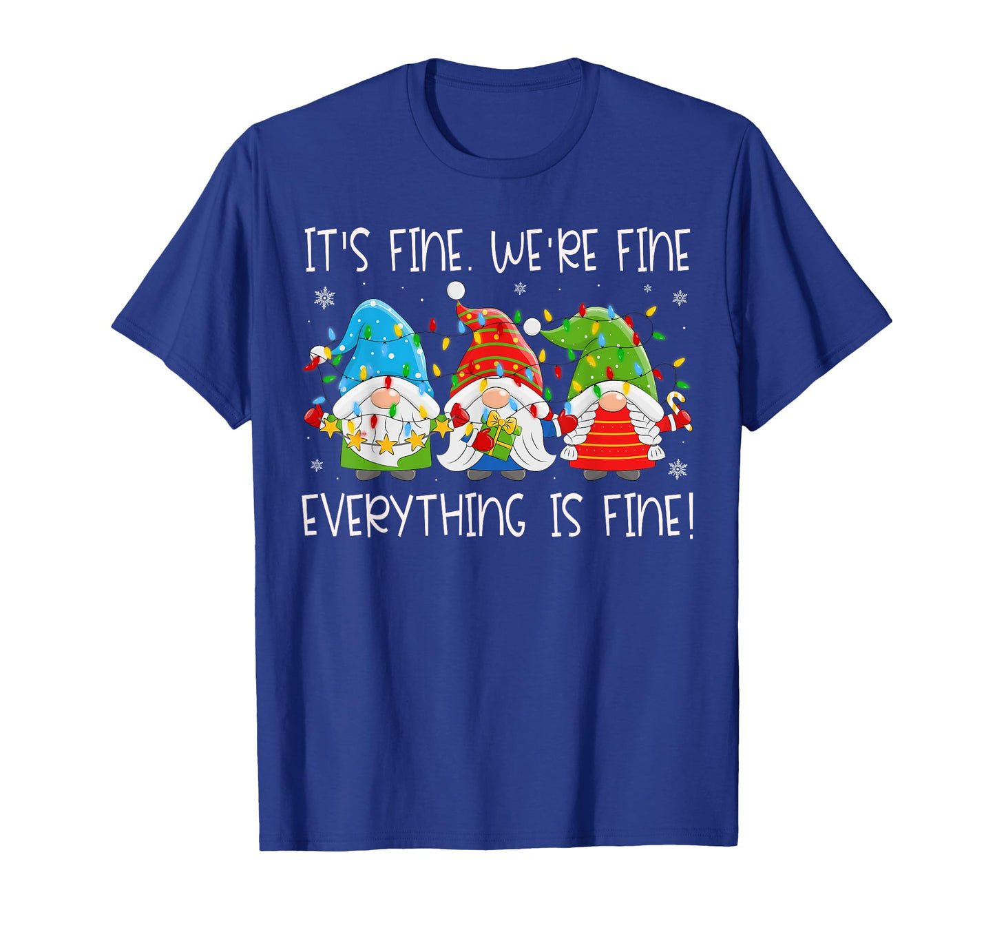 Teacher It's Fine We're Fine Everything is Fine Gnome Xmas T-Shirt