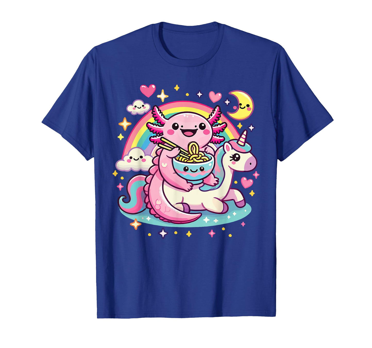 Anime Kawaii Axolotl Eating Ramen Noodles Rainbow Kids Girl T-Shirt