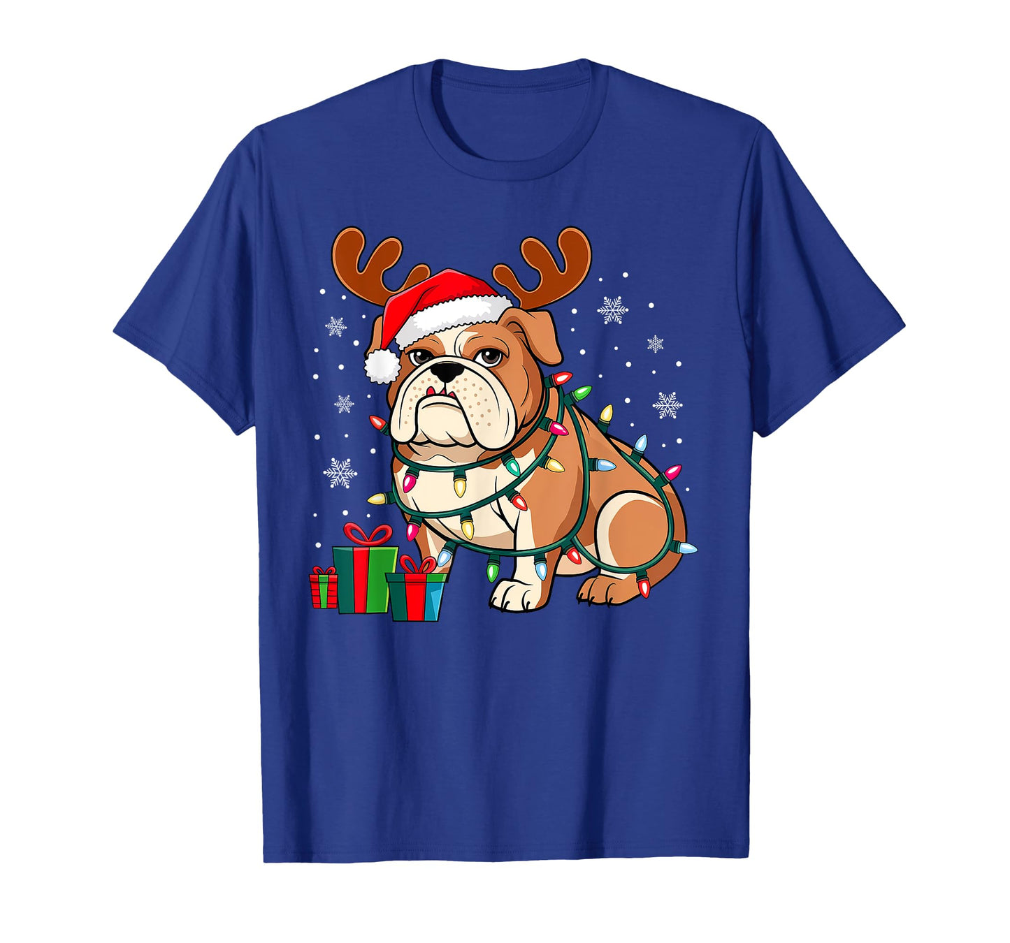 English Bulldog Dog Christmas Lights Santa Hat Dog Lover Men Women Kids T-Shirt