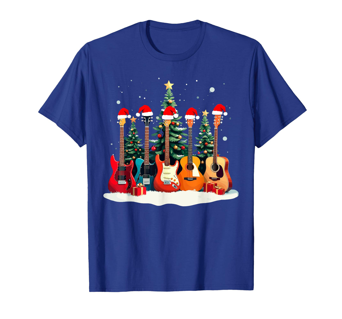 Santa Guitars Acoustic Bass Music Guitar Player Christmas T-Shirt