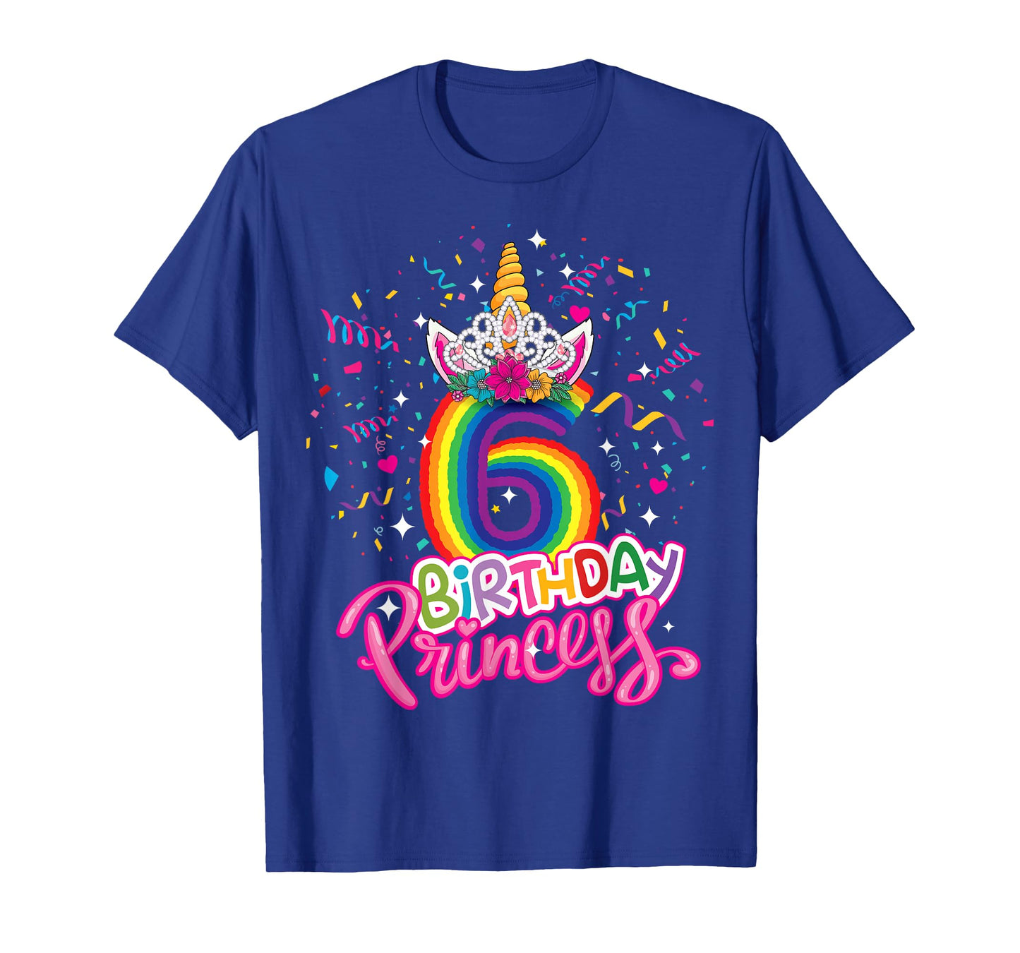 Kids Birthday Princess Unicorn Crown 6th Birthday Girl Party T-Shirt