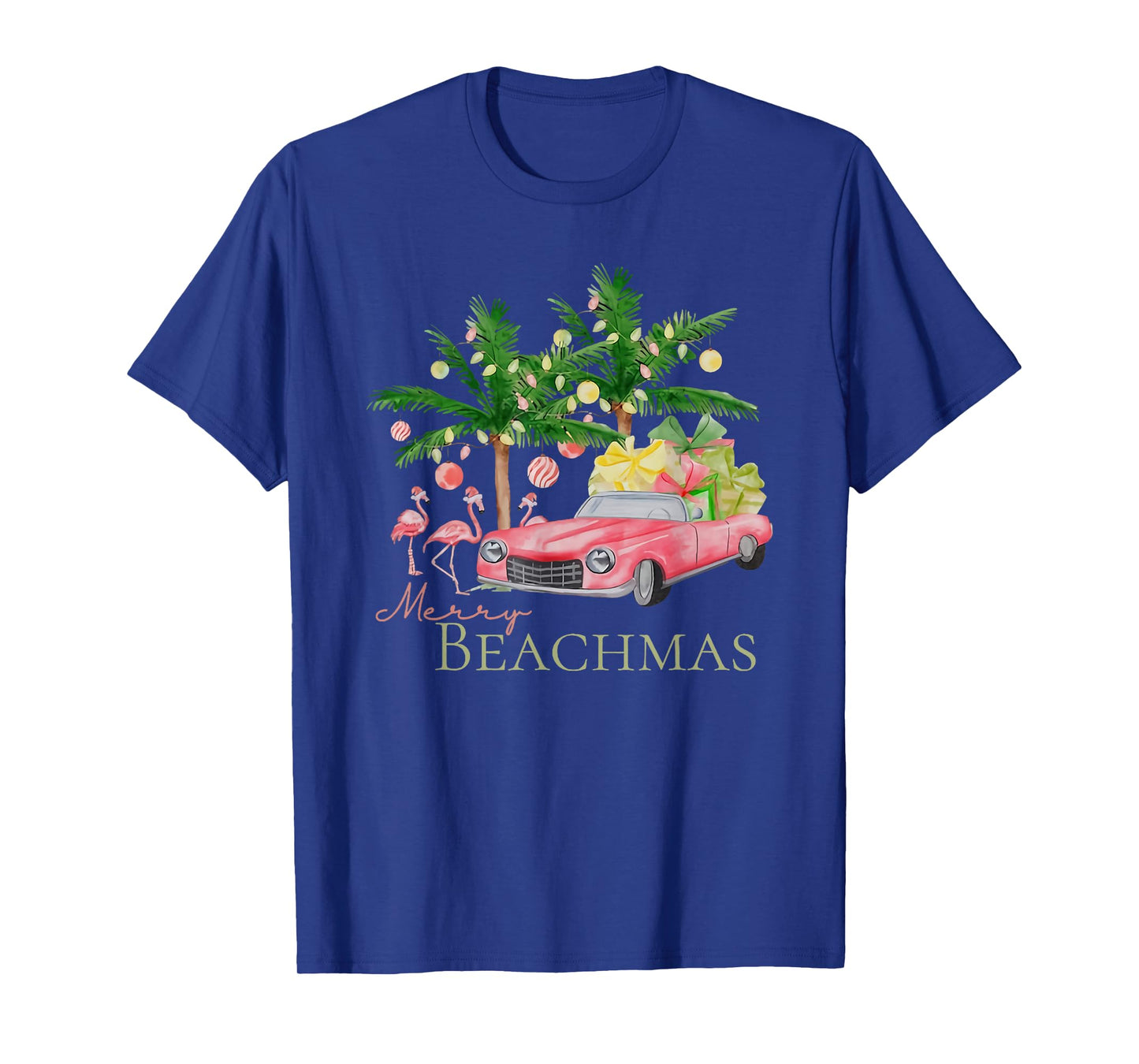 Merry Beachmas Tropical Christmas Santa Flamingo Hawaii Men Women T-Shirt