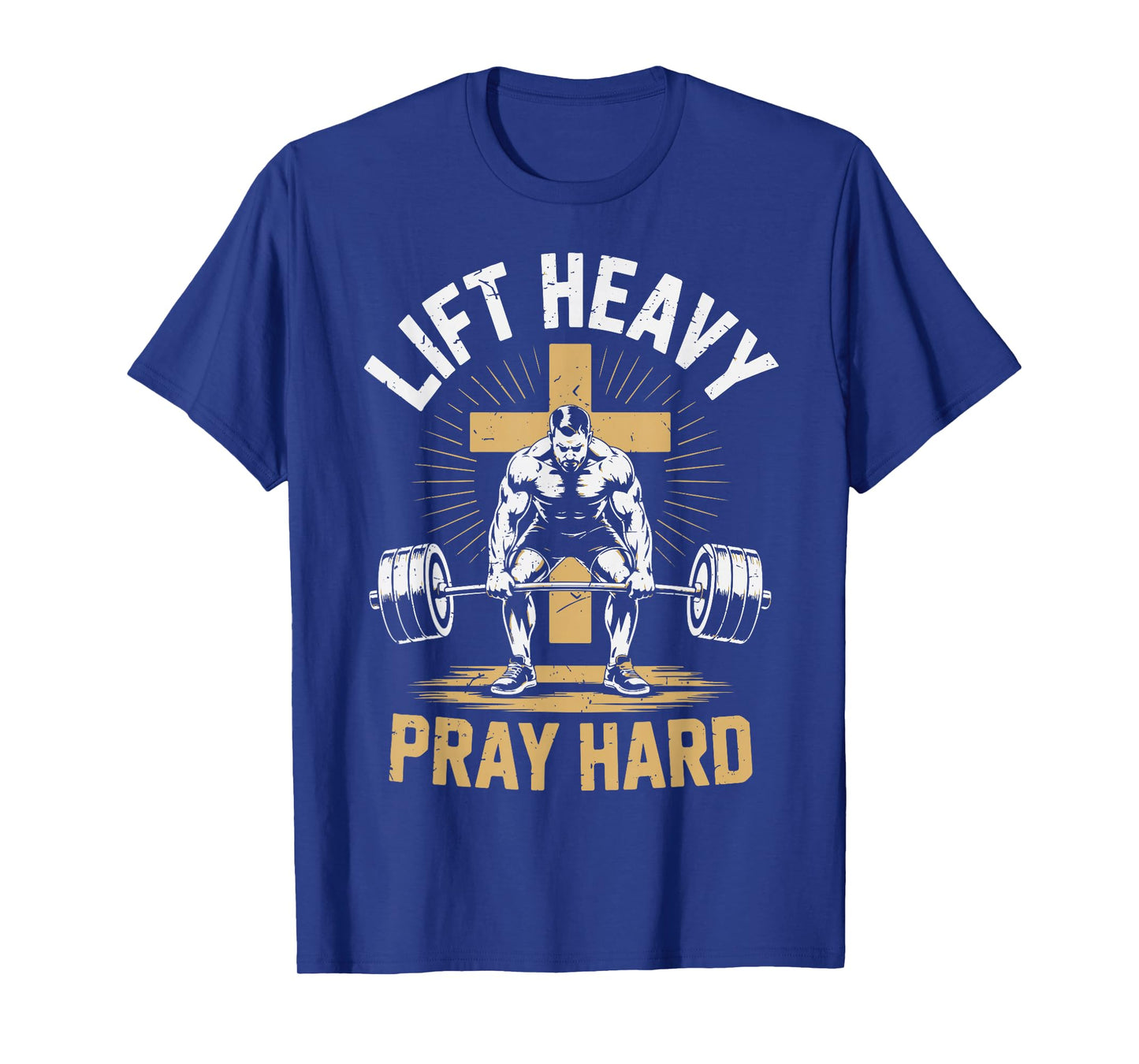 Mens Christian Workout Lift Heavy Pray Hard Gym Jesus Christ T-Shirt