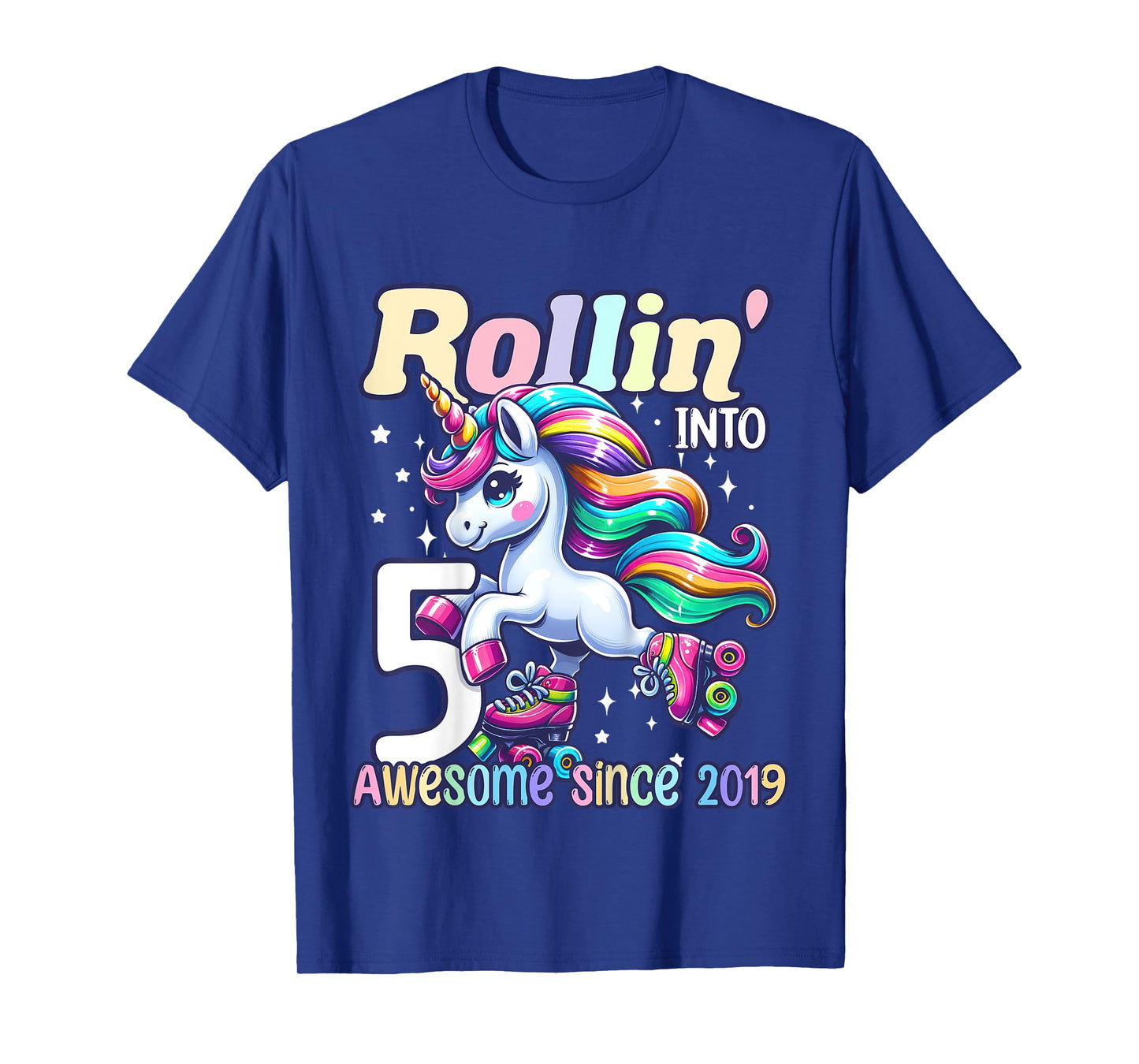 Unicorn 5th Birthday 5 Year Old Roller Skate Party Girls T-Shirt