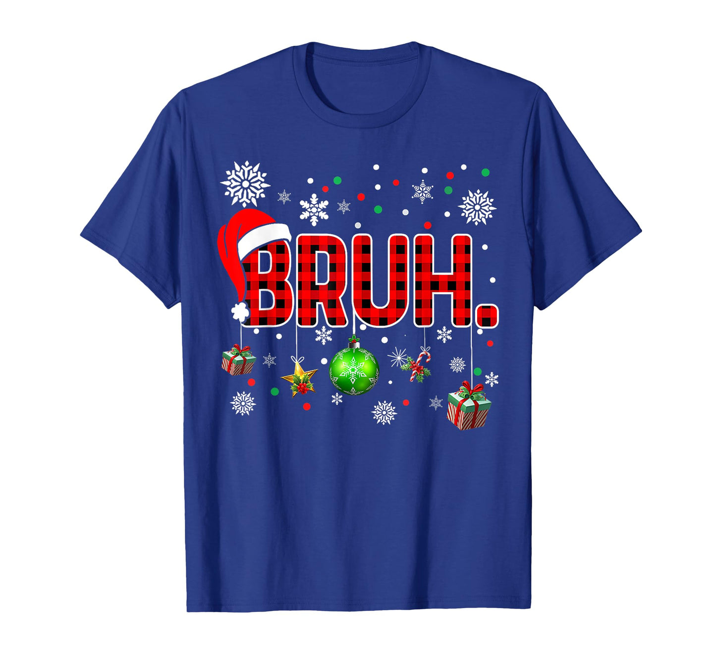 Bruh Funny Christmas Red Plaid Teens Boys Kids Xmas Pajamas T-Shirt