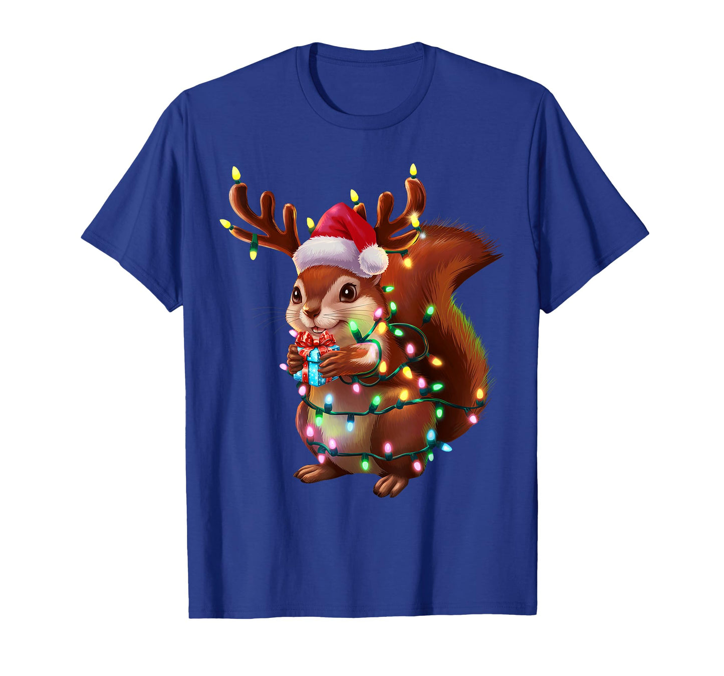 Squirrel Christmas Tree Lights Funny Xmas Family Men Women T-Shirt