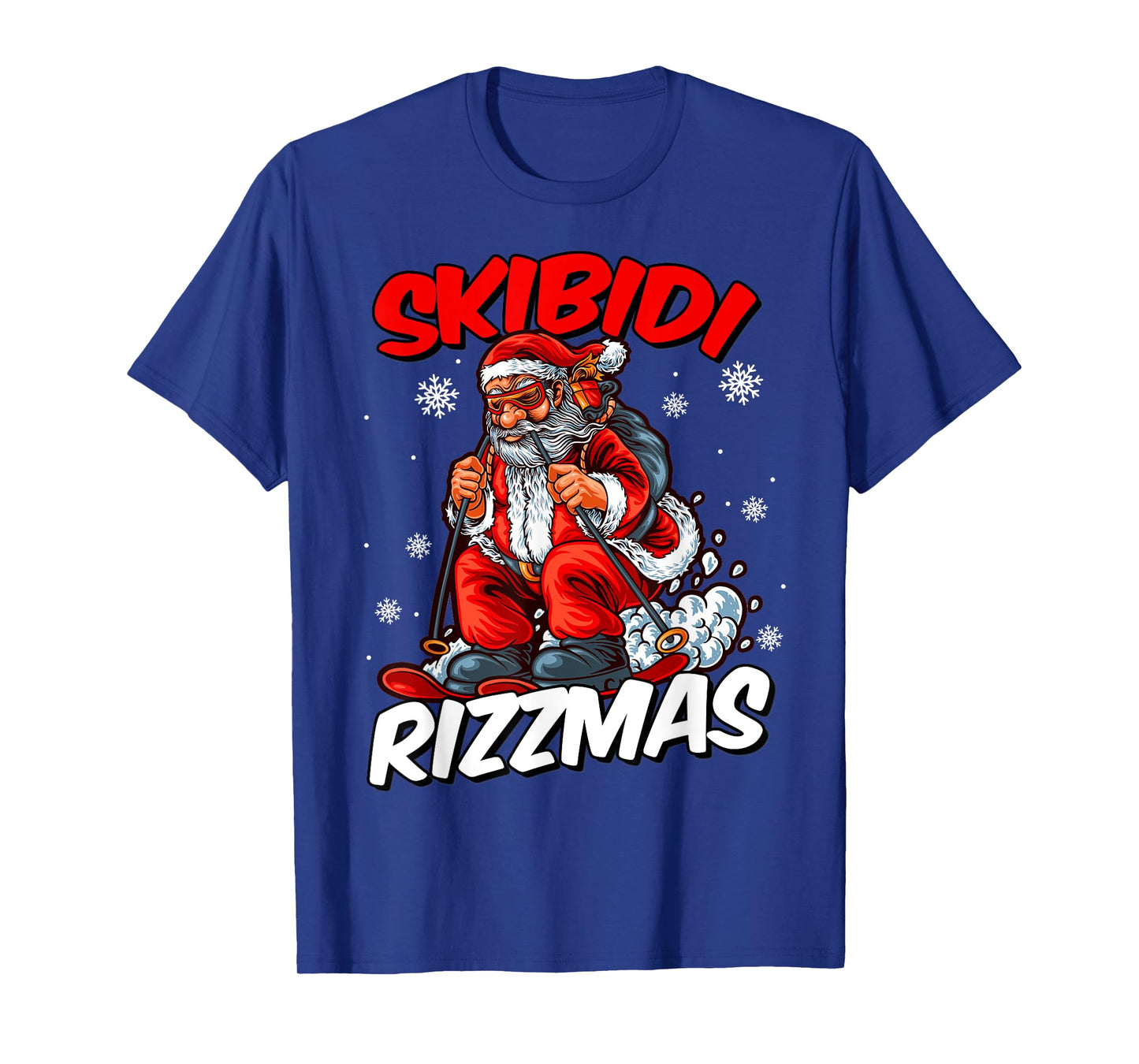 Retro Skibidi Rizzmas Funny Santa Clause Skiing_Xmas T-Shirt