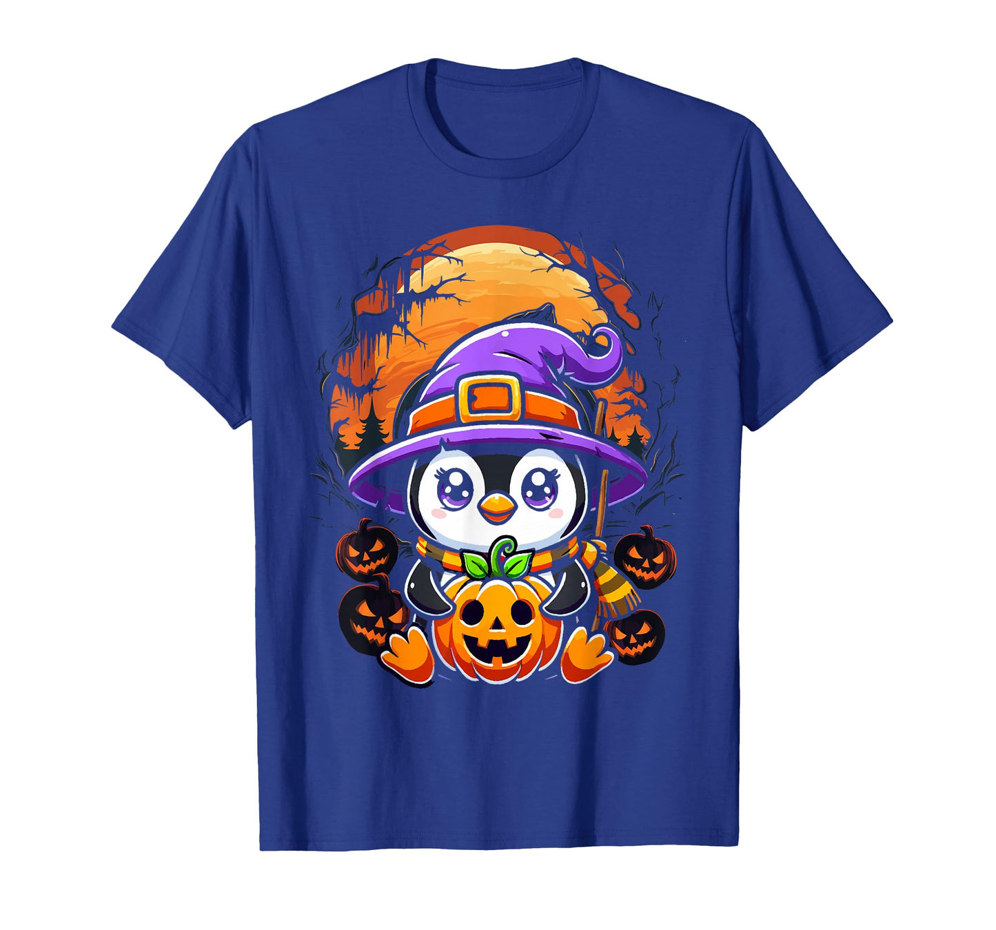 Halloween Penguin Witch Pumpkin Cute Costume Boys Girls Kids T-Shirt
