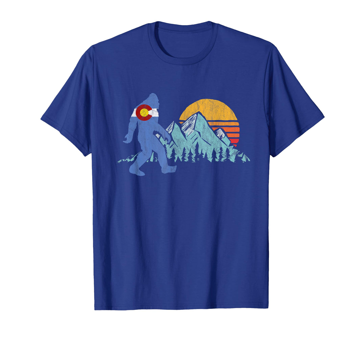 Retro Bigfoot Sun & Mountain State Flag of Colorado Graphic T-Shirt