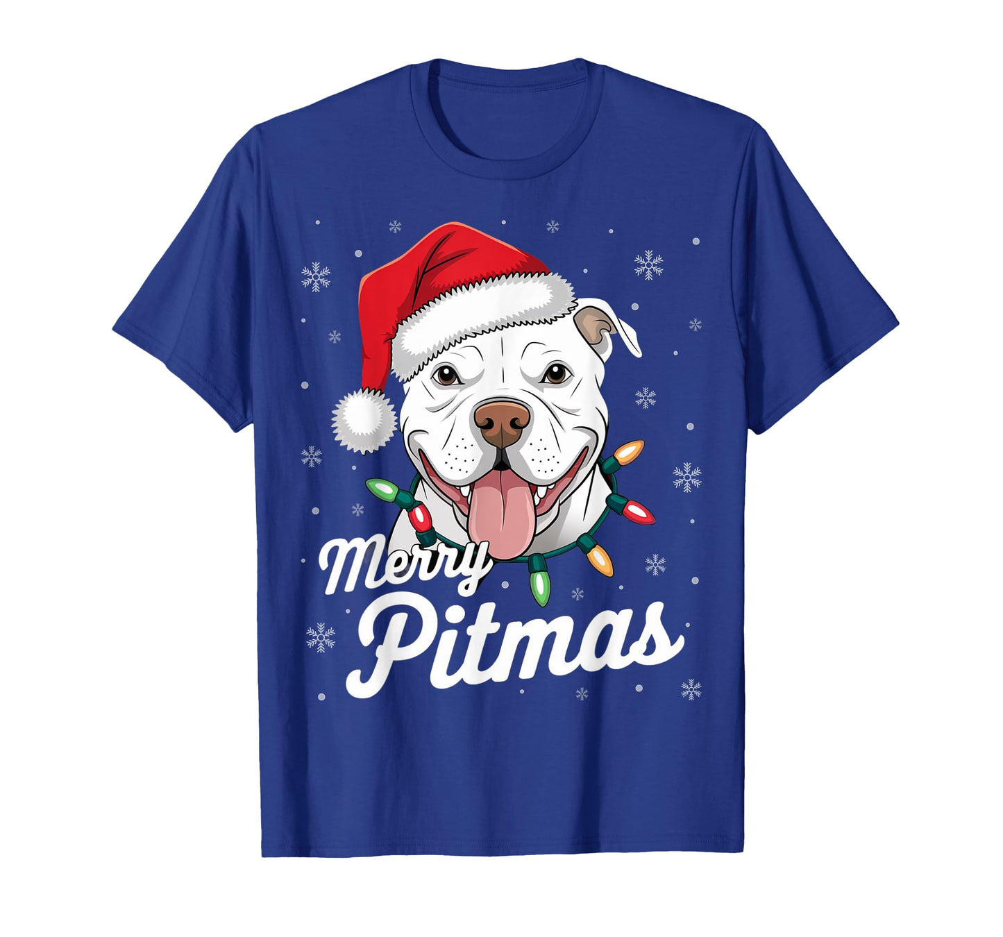 Merry Pitmas Pitbull Dog Xmas Lights Santa Hat Christmas T-Shirt for Men Women