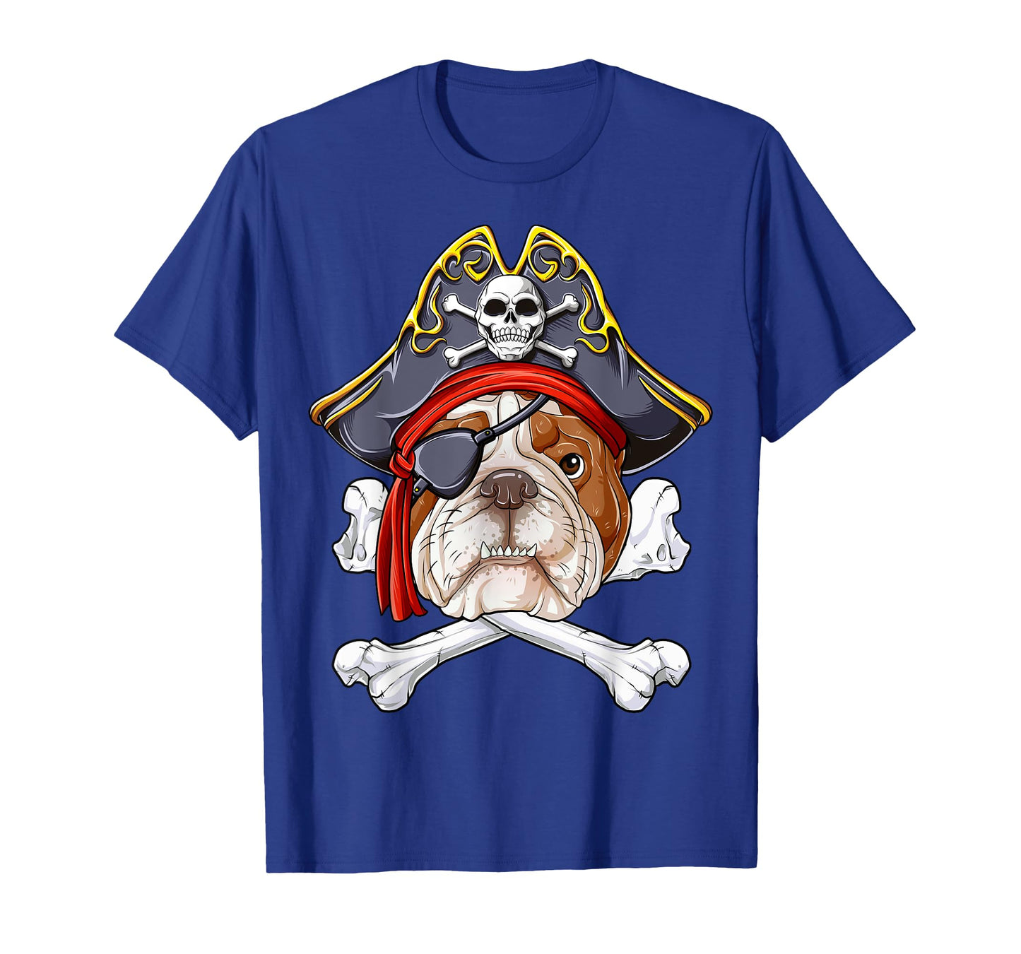 English Bulldog Pirate Jolly Roger Flag Skull Crossbones T-Shirt