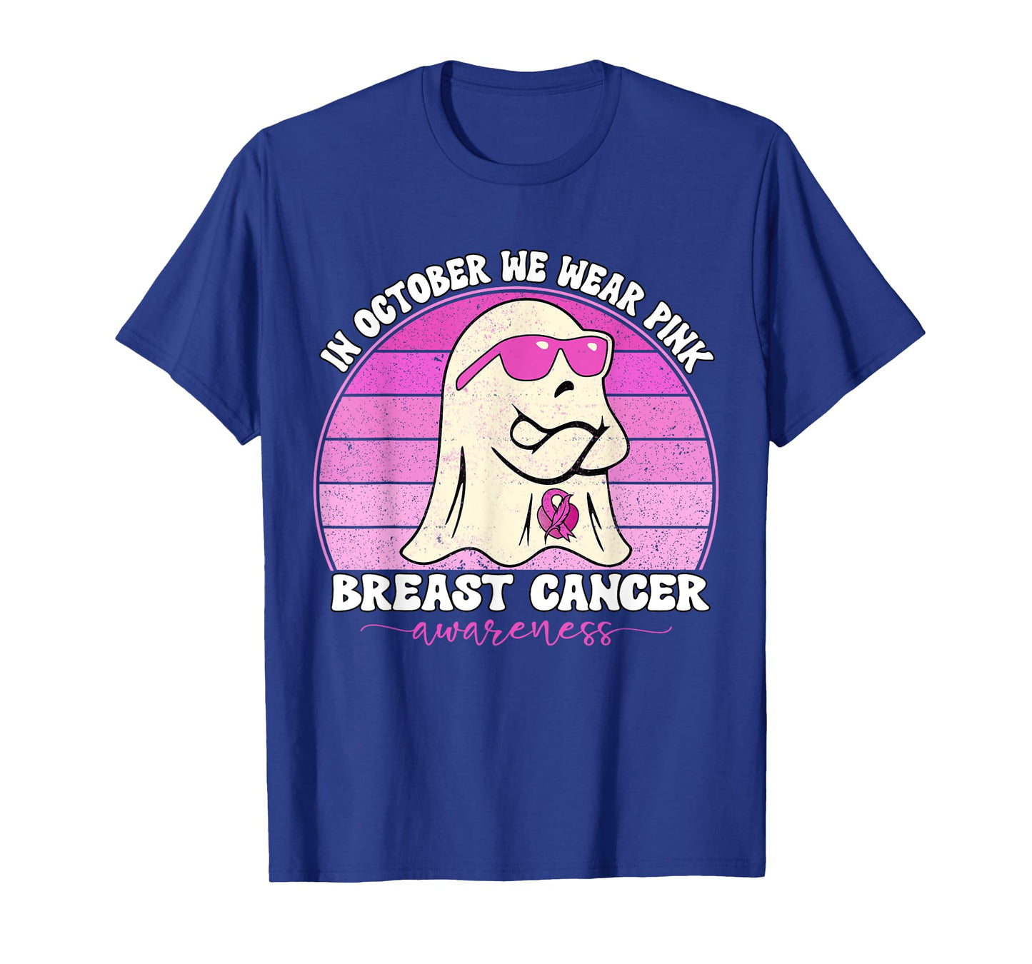Groovy Breast Cancer Awareness We Wear Pink Ribbon Ghost T-Shirt