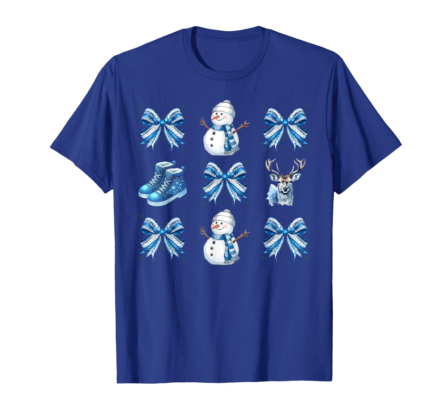 Cute Snowman Coquette Bow Winter Wonderland Icy Blue Xmas T-Shirt