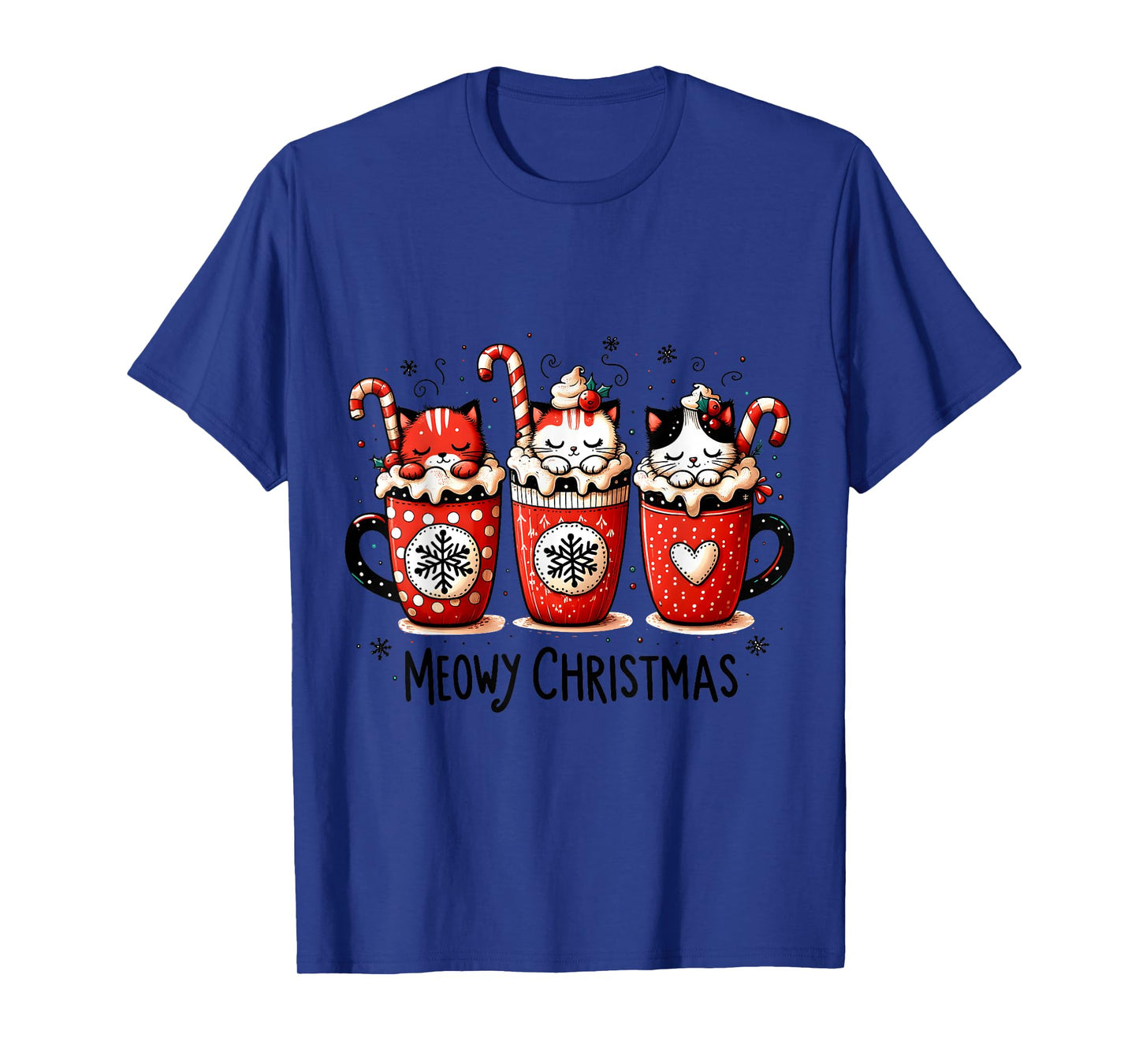 Meowy Christmas Cute Cats and Coffee Merry Xmas Graphic T-Shirt