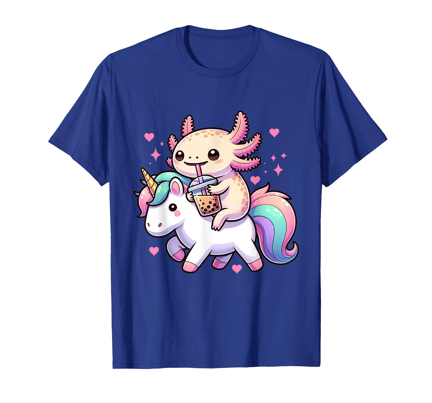 Cute Anime Kawaii Axolotl Riding A Unicorn And Drinking Boba T-Shirt