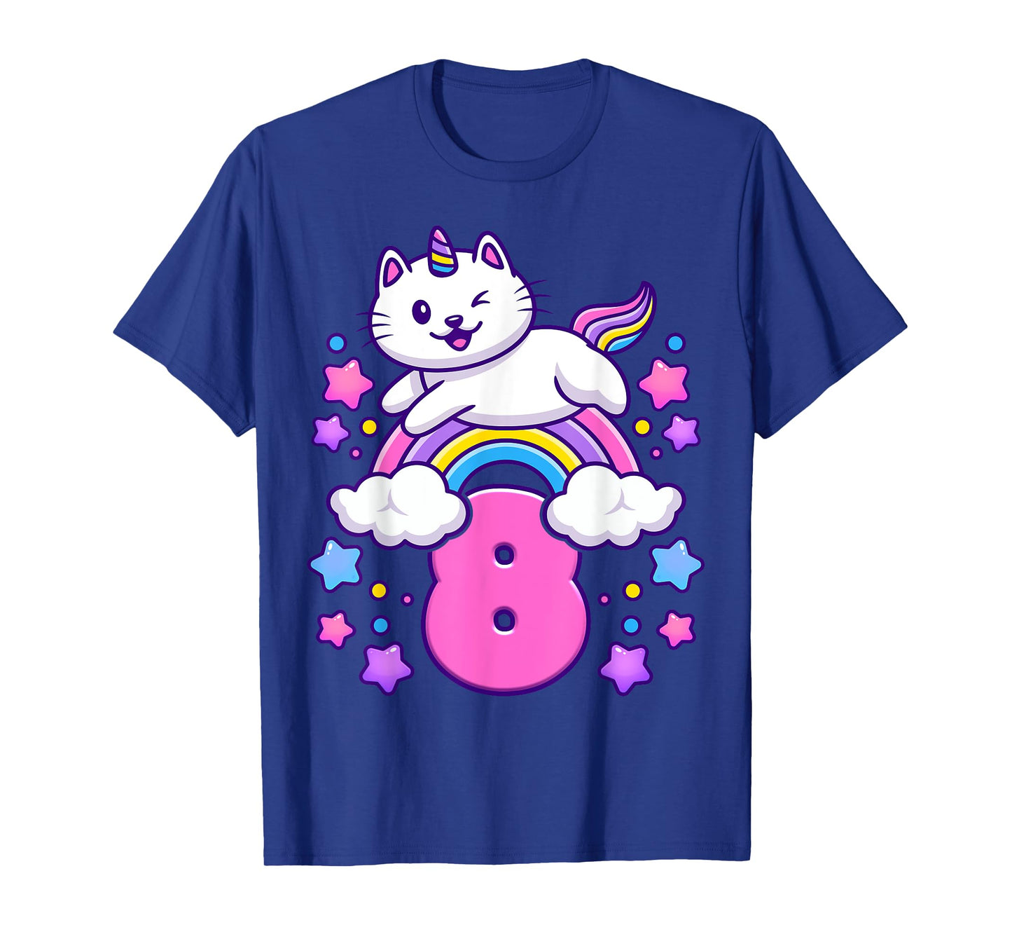 Birthday girl 8 years old, cat, unicorn, 8th birthday T-Shirt
