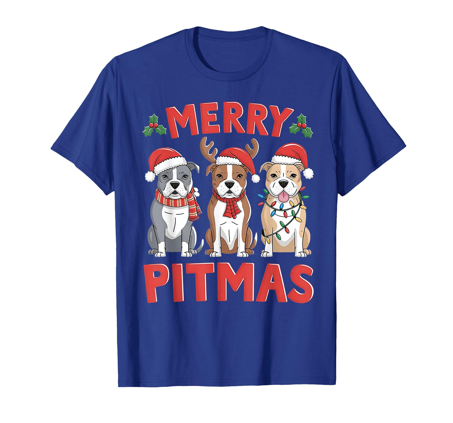 Pit Bull Santa Christmas Tree Lights Xmas Merry Pitmas T-Shirt