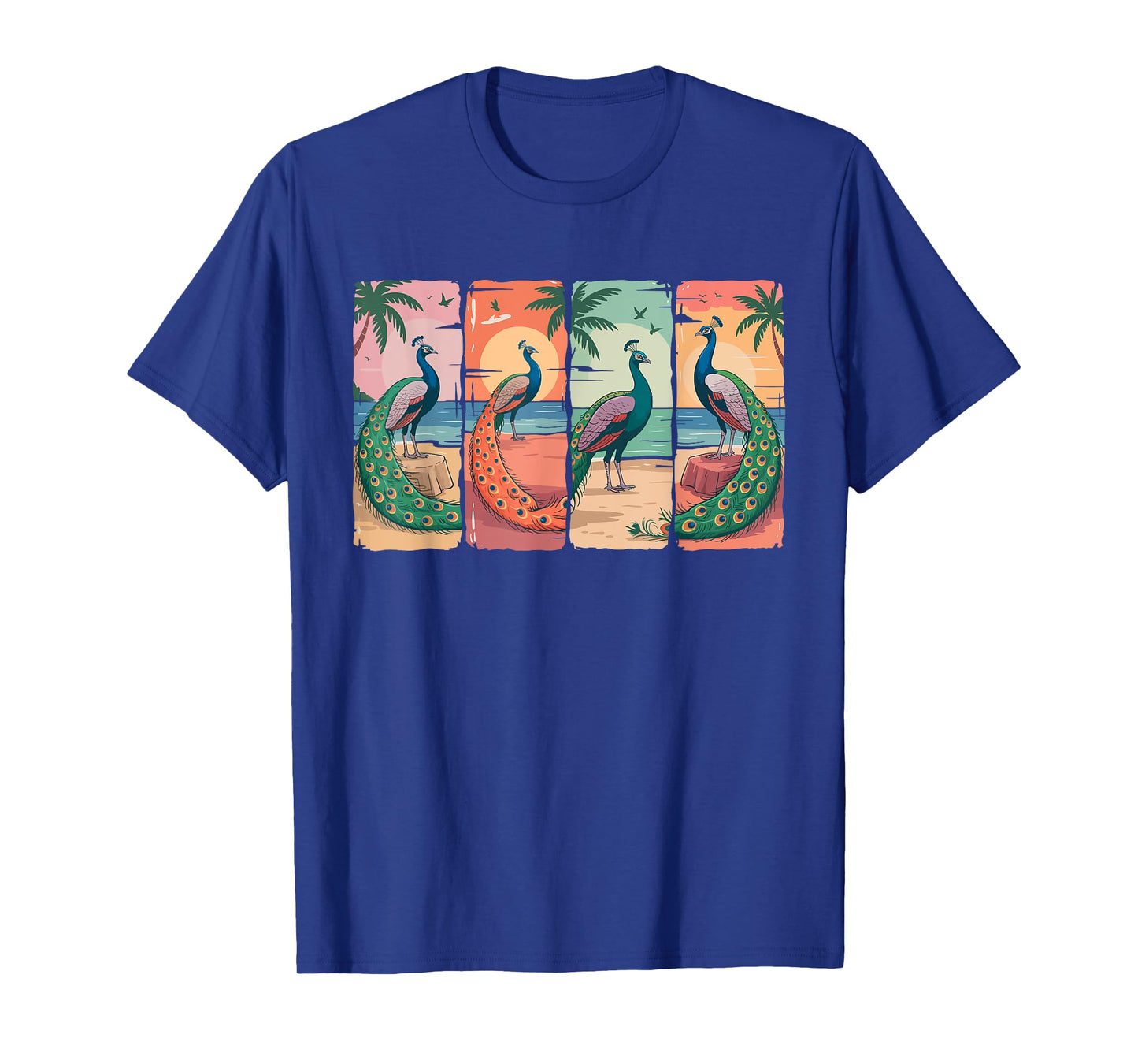 Vintage Retro Group Peacocks On Beach Funny Summer Vacation T-Shirt