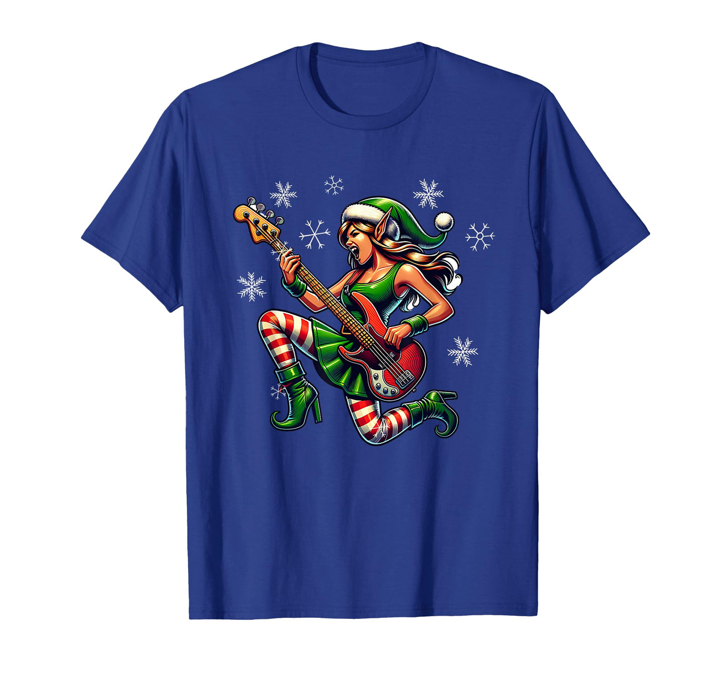 Rock & Roll Christmas Elf Bass-Guitar Bassist Christmas T-Shirt