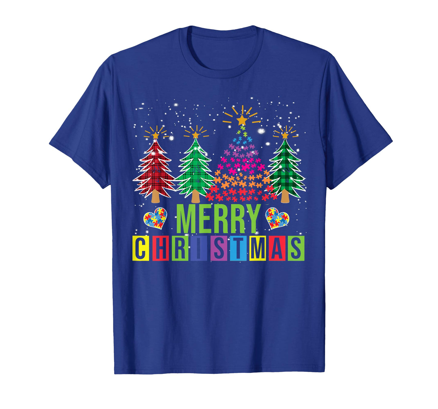 Autism Merry Christmas Tree Buffalo Plaid Matching Family T-Shirt