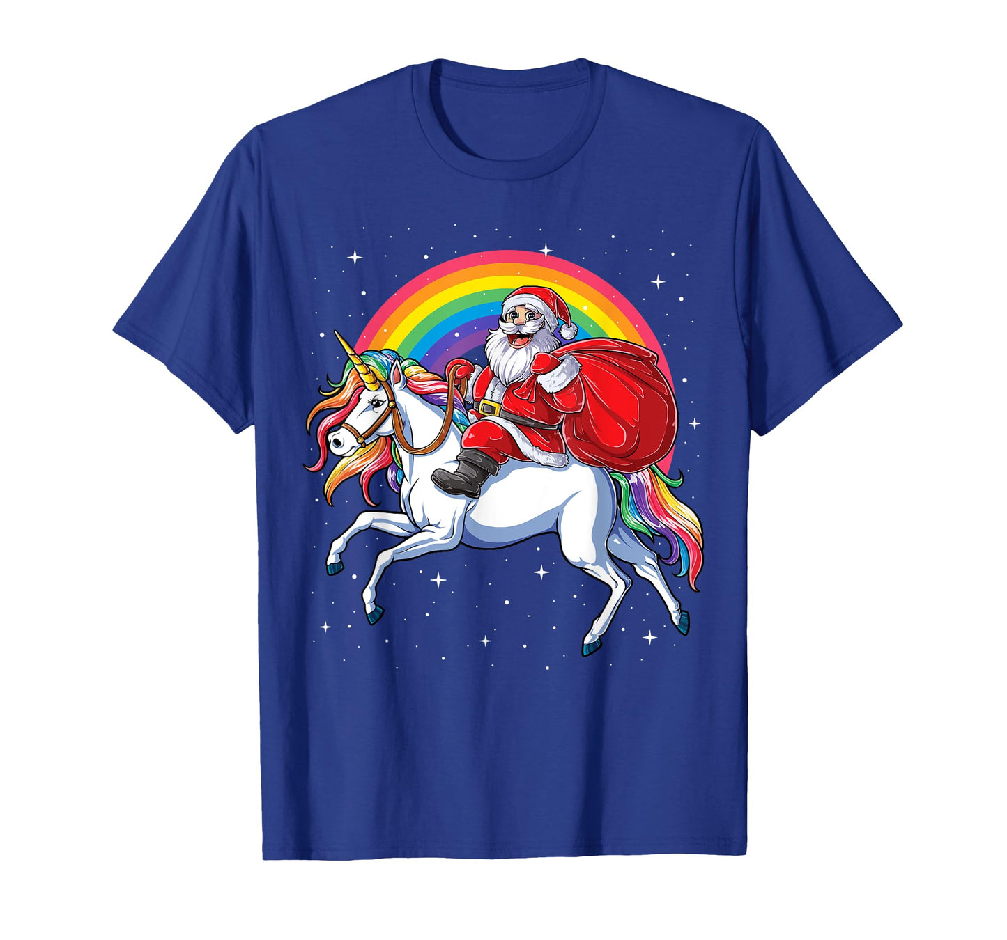 Christmas Santa Riding Unicorn Xmas Girls Women Rainbow T-Shirt