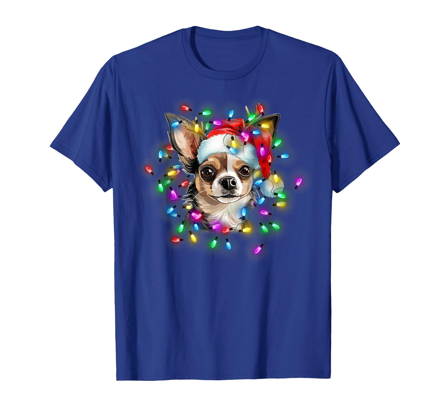 Cute Chihuahua Santa Hat Christmas Light Xmas T-Shirt