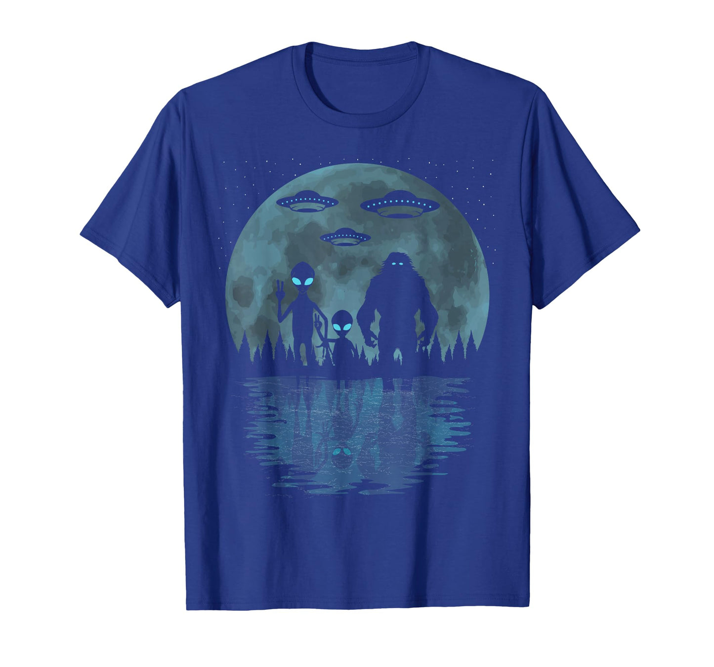 Alien And Bigfoot Moon, UFO's Funny Sasquatch And Aliens T-Shirt