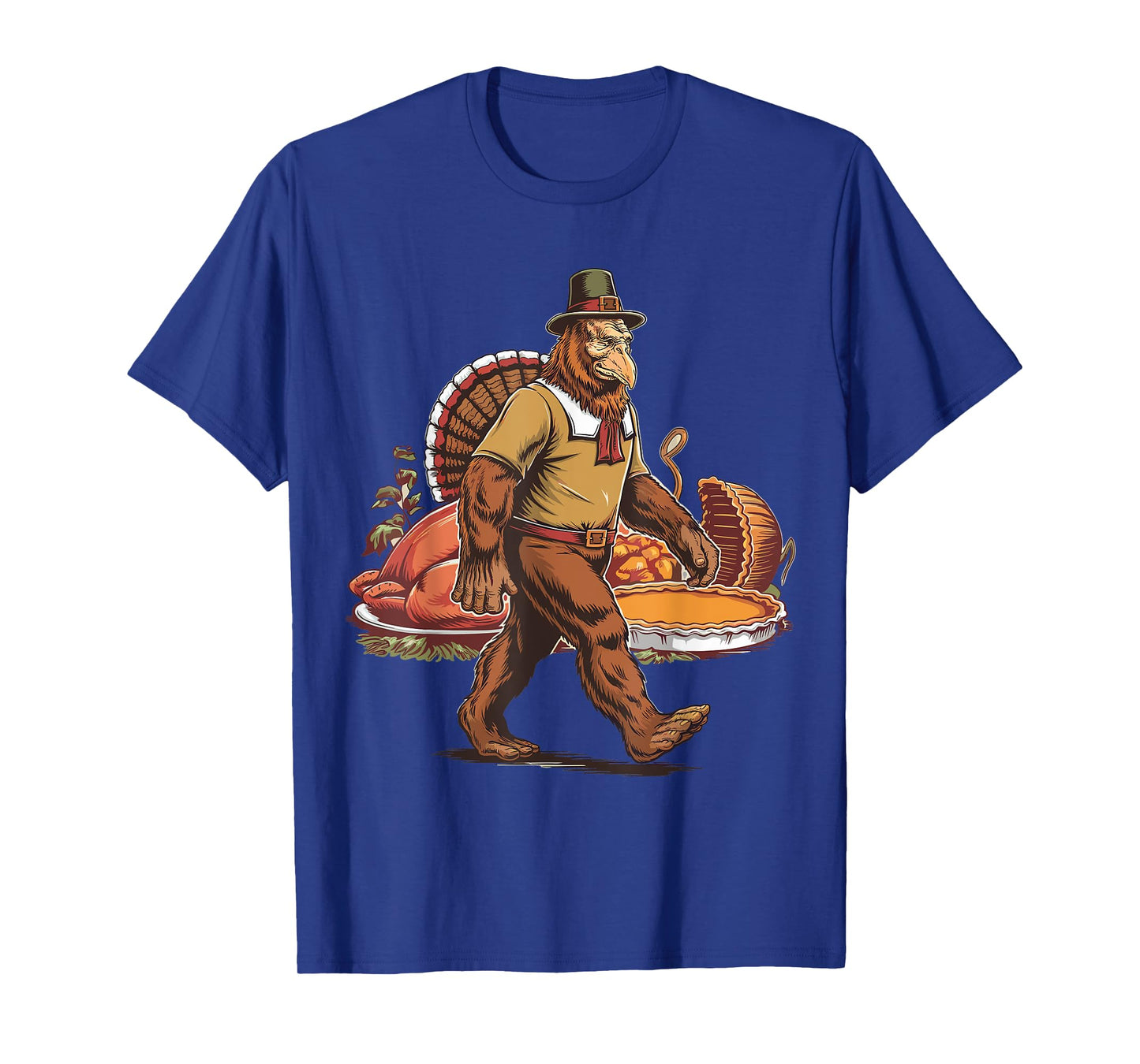 Bigfoot Pilgrim Turkey Pumpkin Thanksgiving Day Boys Men T-Shirt