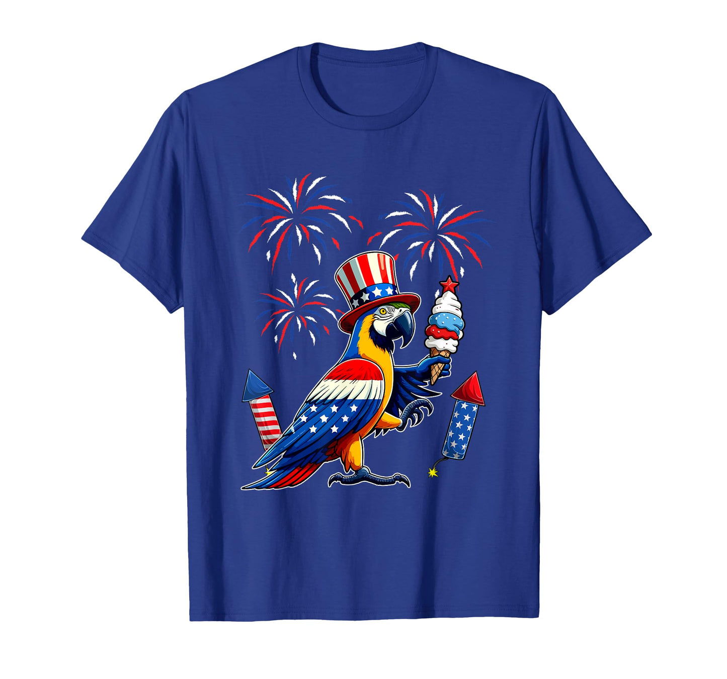 Macaw Sunglasses Eating Ice Cream 4th July US Flag Bird T-Shirt