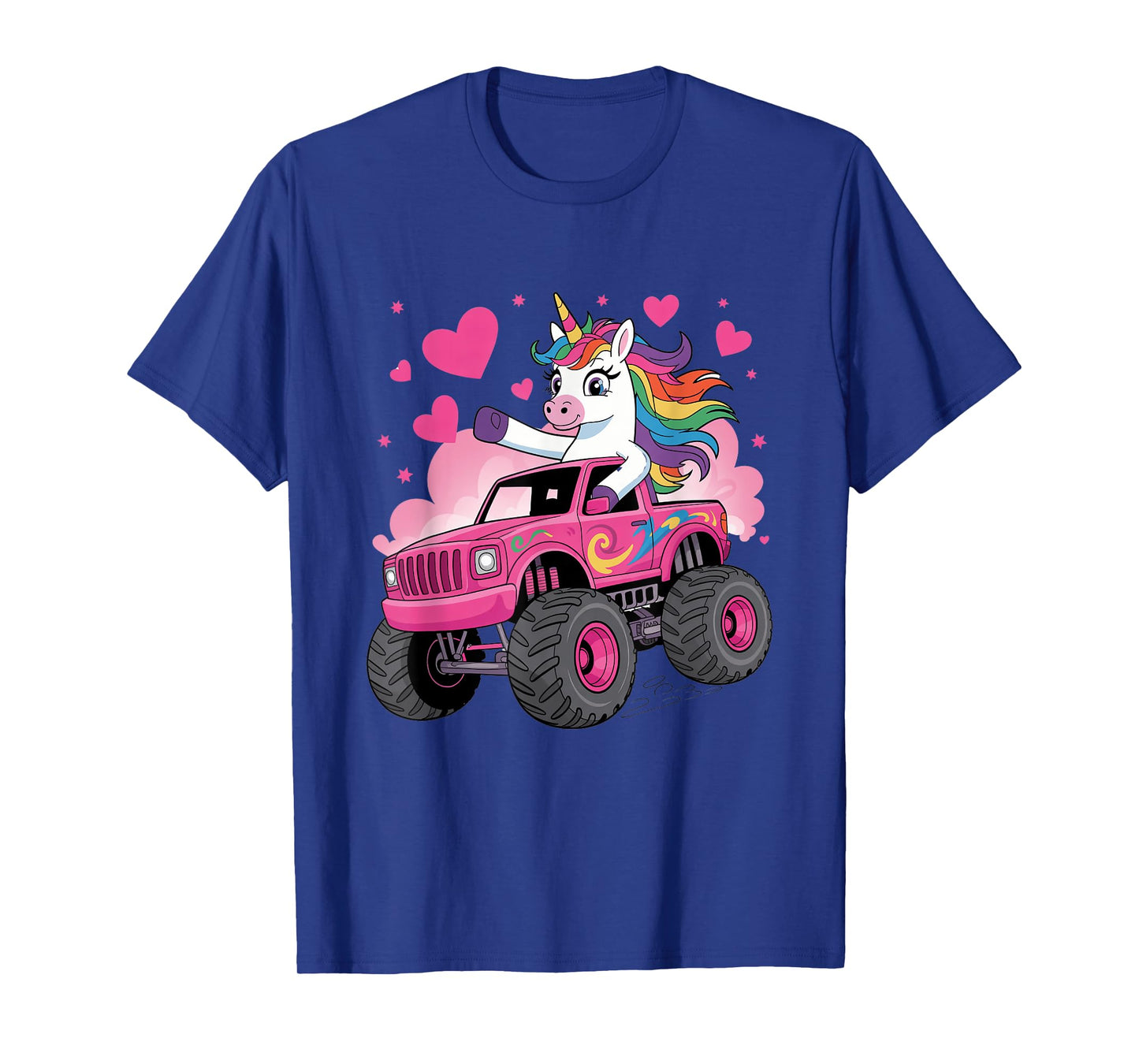 Funny Cute Unicorn Riding A Pink Monster Truck T-Shirt