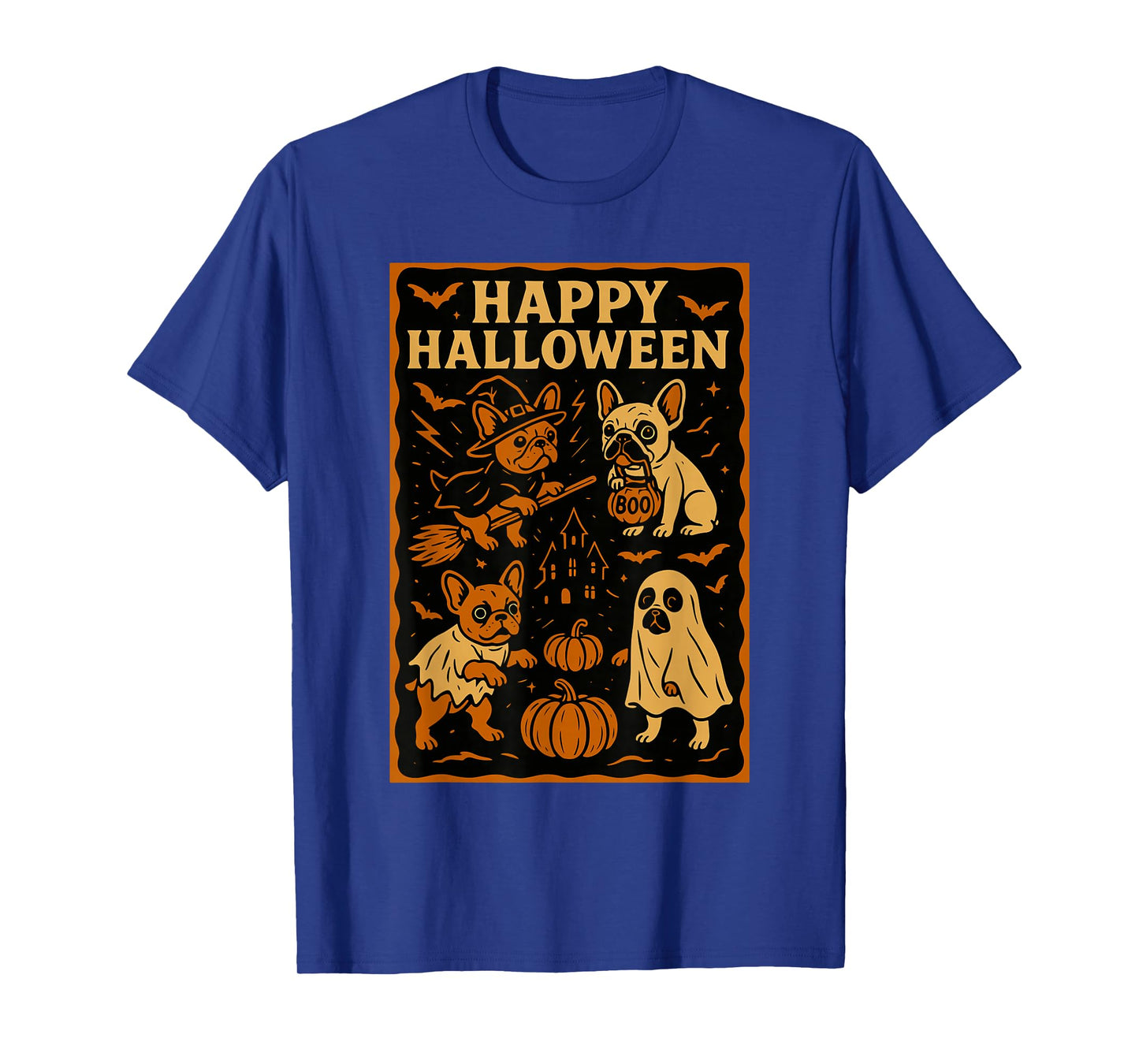 French Bulldog Happy Halloween Witch Hat Pumpkin Dog Ghost T-Shirt