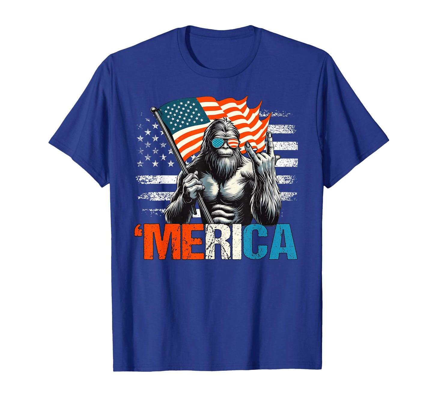 Bigfoot Merica Rock American Flag Patriotic Sasquatch 4th Of T-Shirt