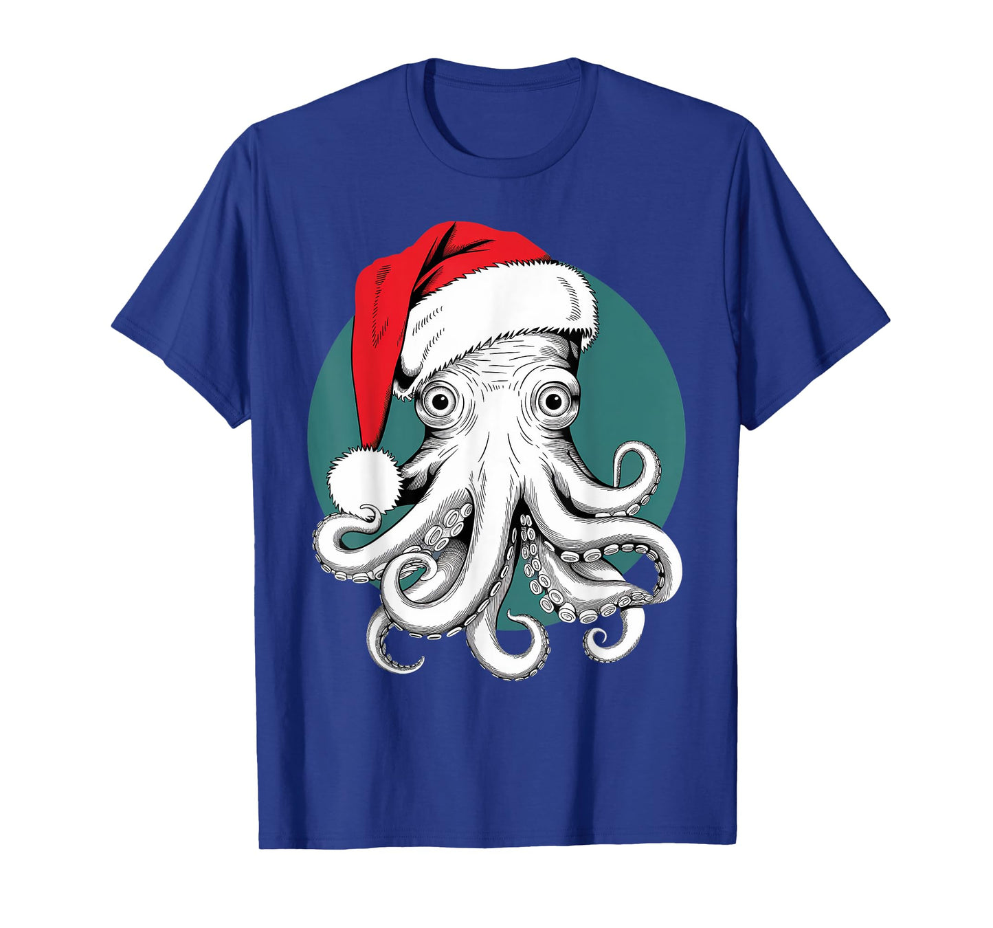 Joyful Octopus Santa on Octopus Christmas T-Shirt
