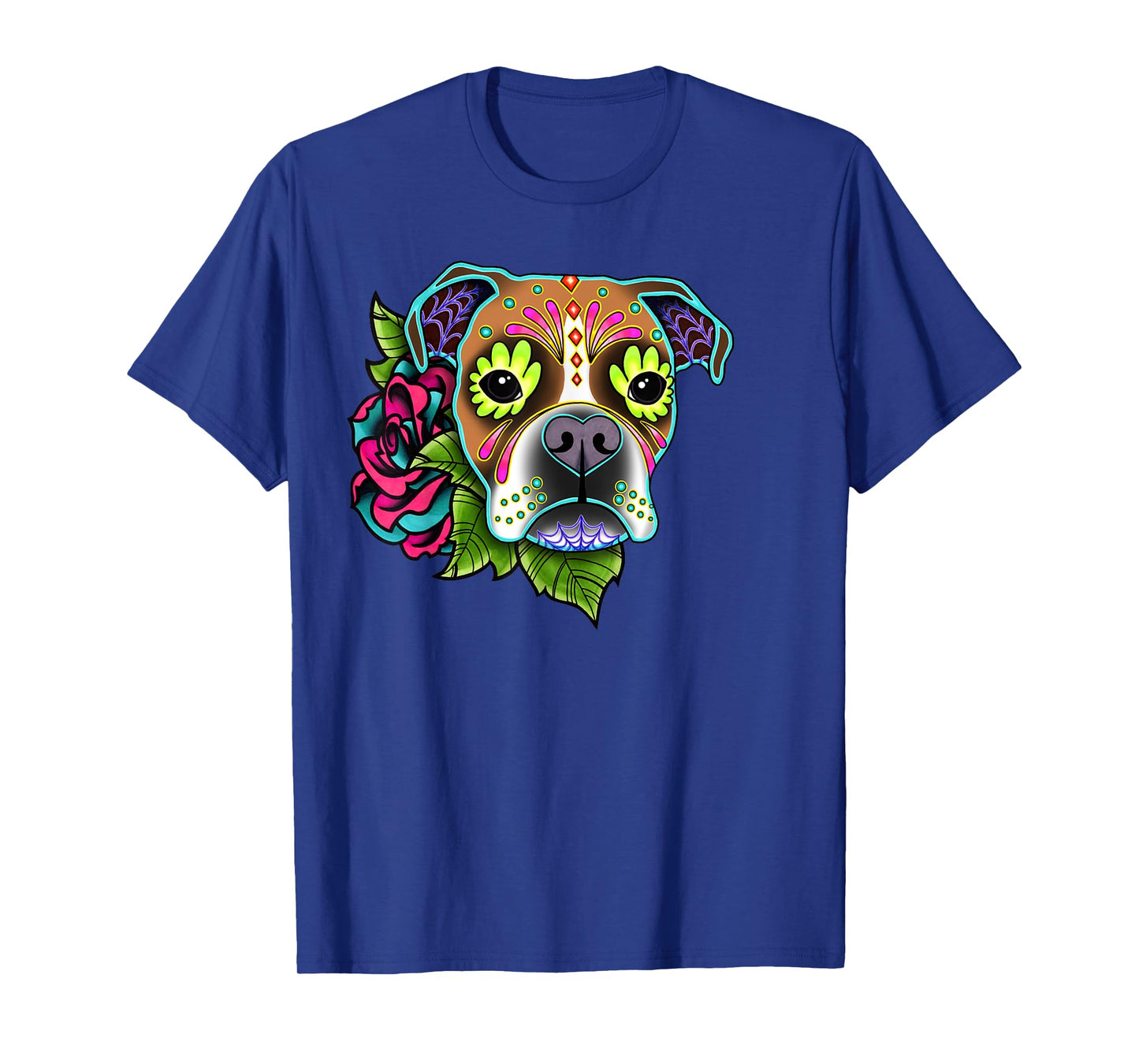 Boxer in Fawn and White - Day of the Dead Sugar Skull Dog T-Shirt