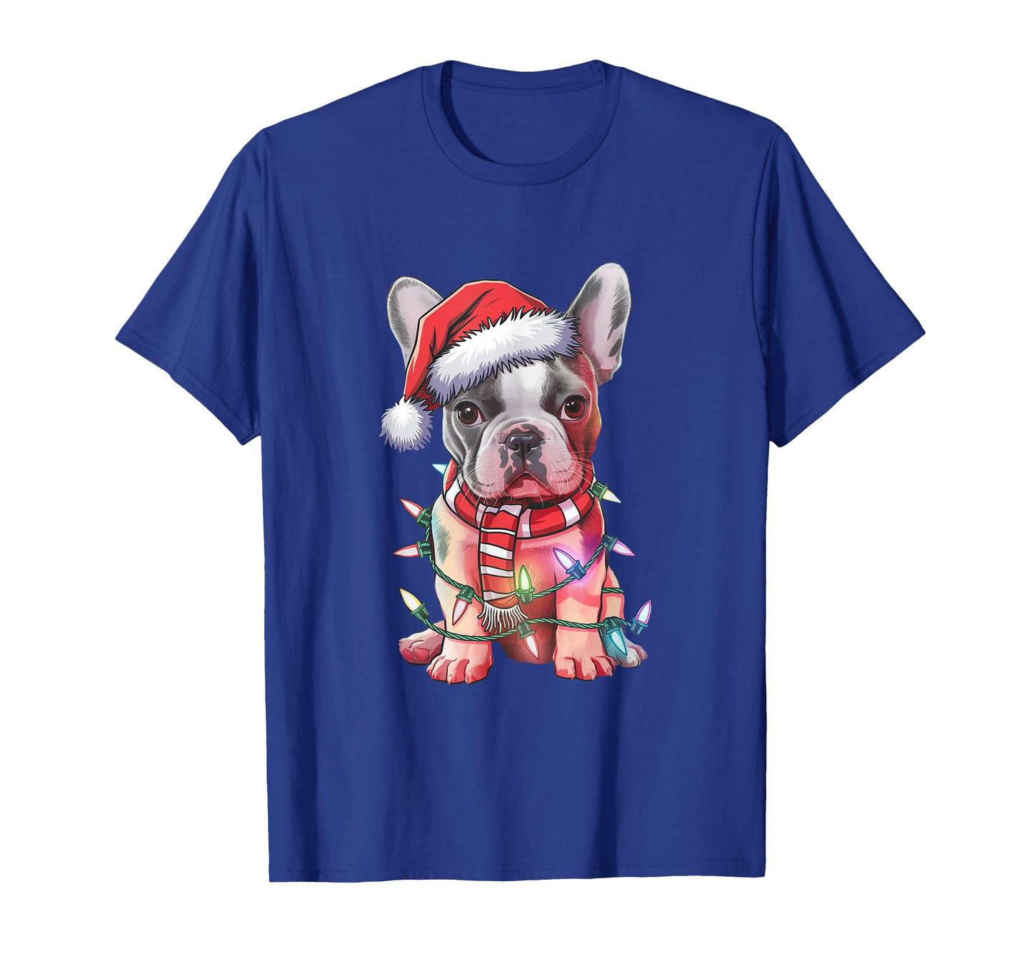 Christmas Lights French Bulldog Santa Hat Funny Dog Xmas Men Women Kids T-Shirt