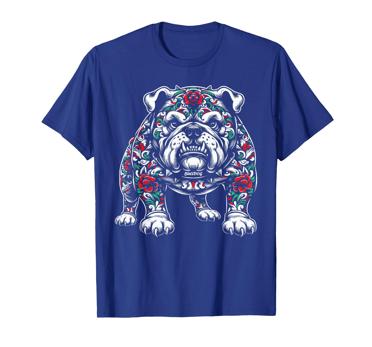 Bulldog Floral Red Rose Mens Womens T-Shirt