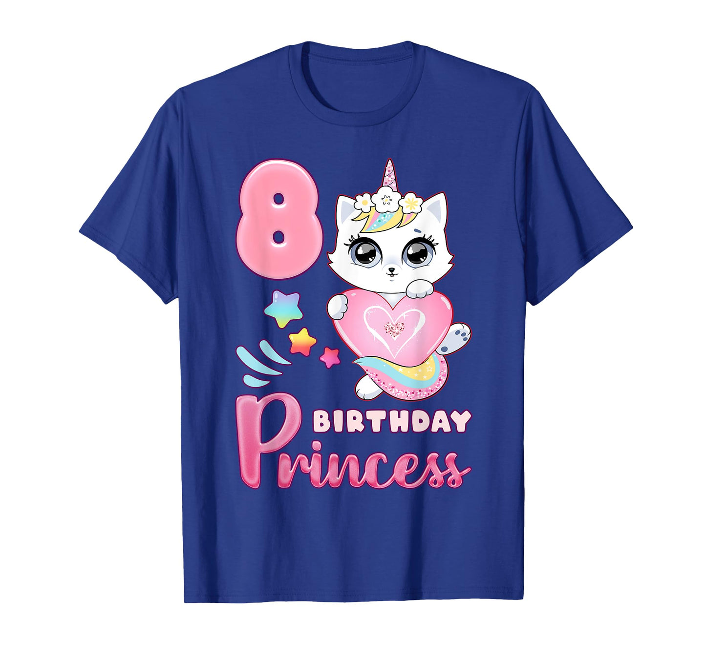 Girl, 8th birthday, unicorn cat, number 8 T-Shirt