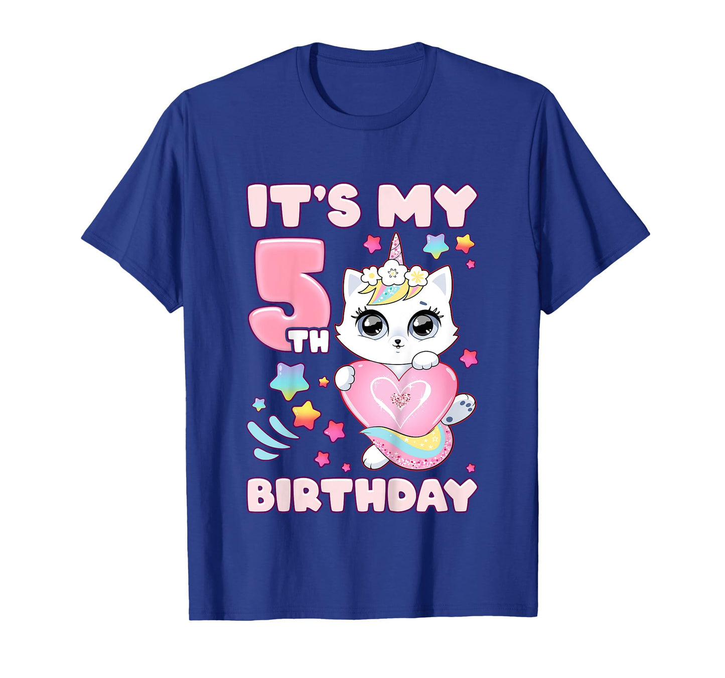 Birthday girl 5 years old, cat, unicorn, 5th birthday T-Shirt