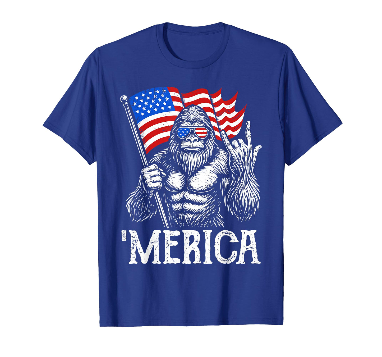 Bigfoot Merica Rock American Flag Patriotic 4th Of July T-Shirt