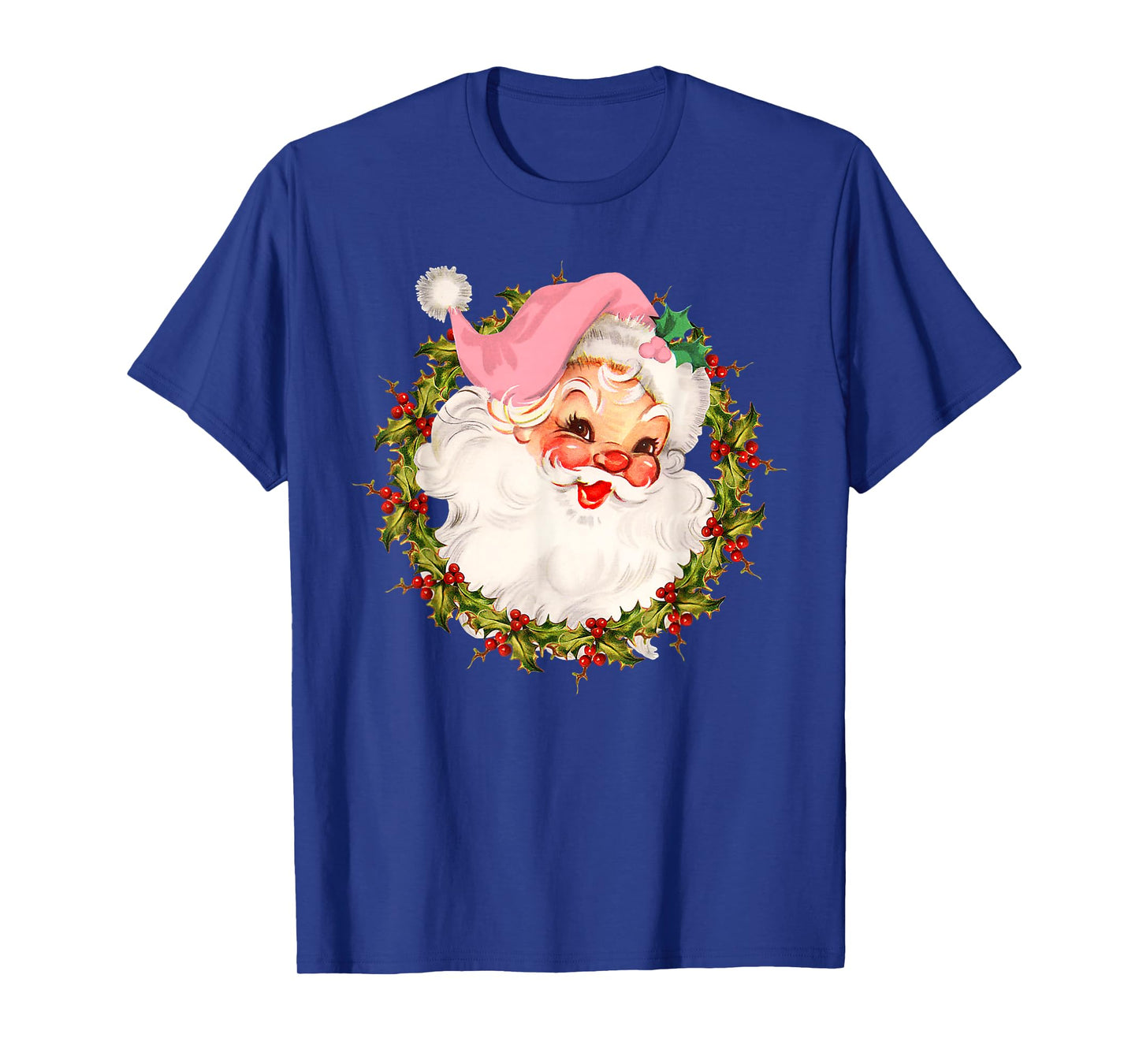 Vintage Pink Santa Claus Merry Christmas Pajamas Xmas Women T-Shirt