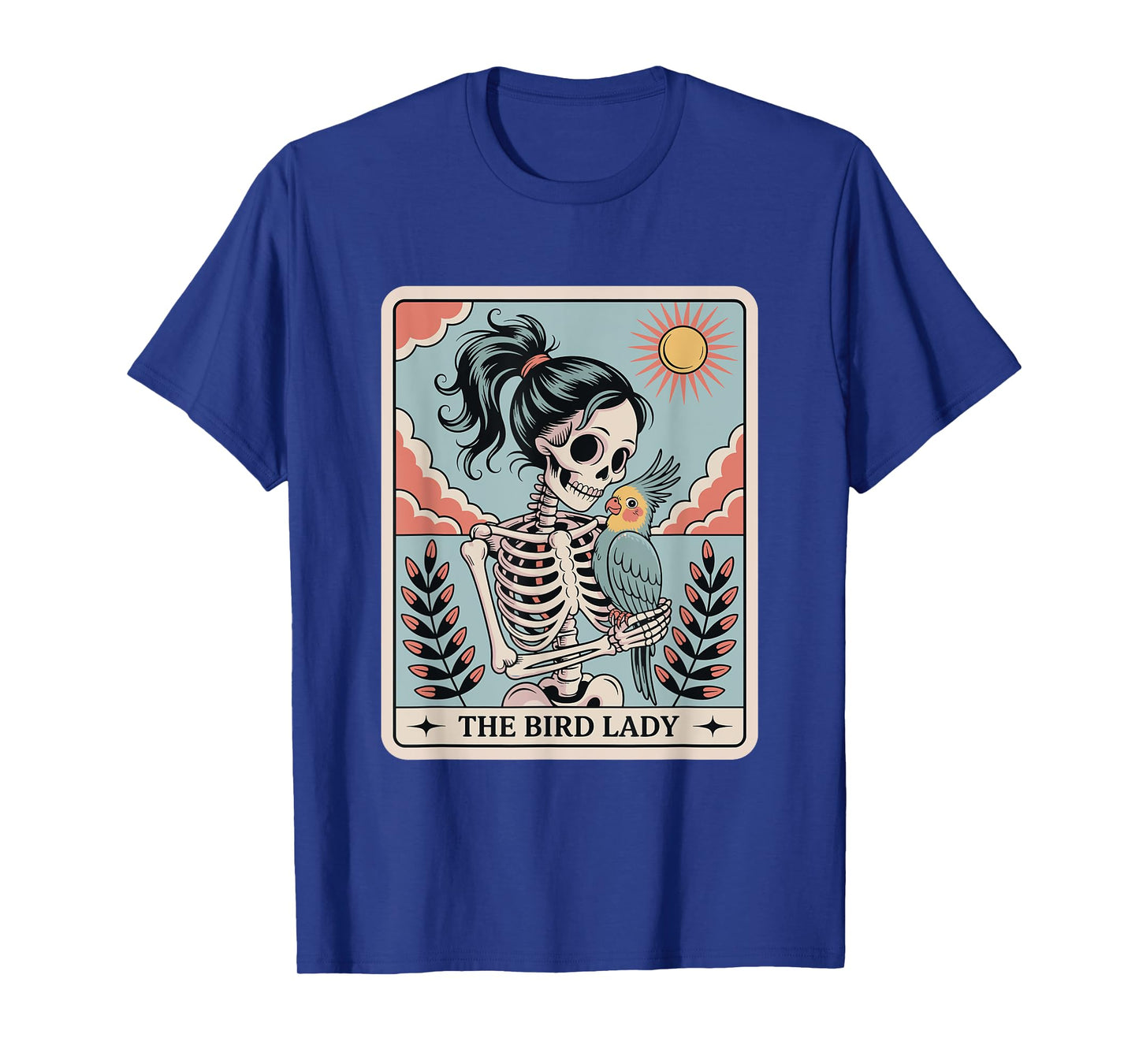 Skeleton The Bird Lady Tarot Card Skeleton Halloween Parrot T-Shirt