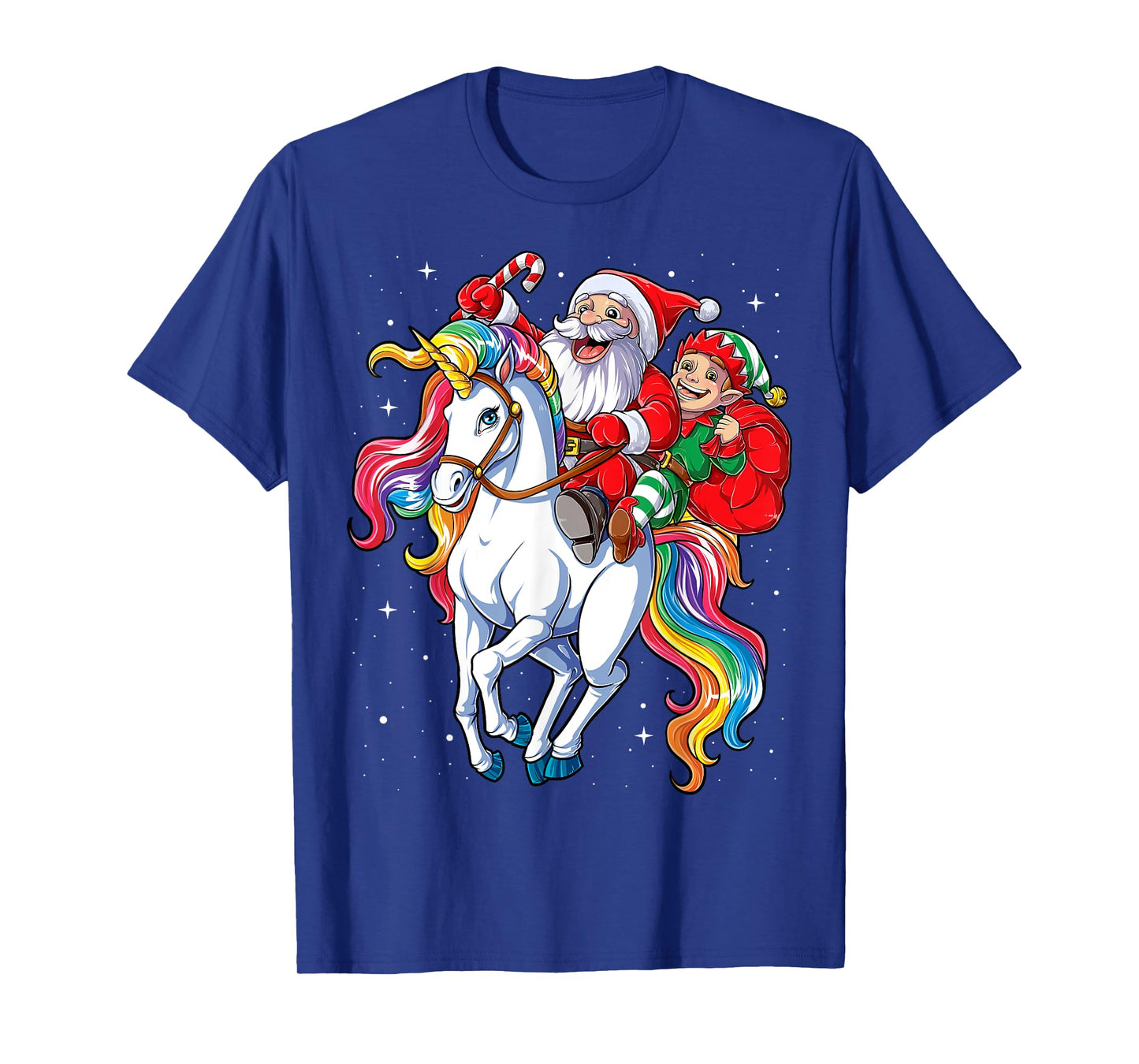 Christmas Santa Elf Riding Unicorn Xmas Girls Women Rainbow T-Shirt