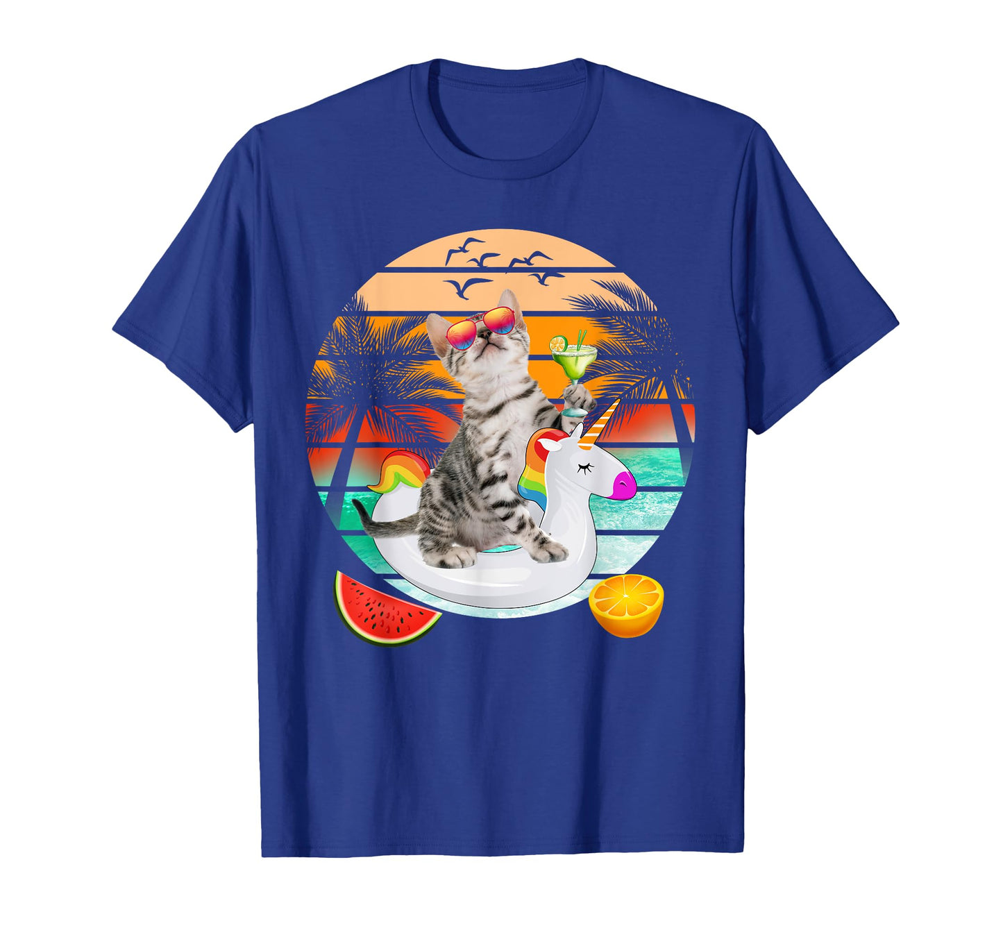 Cute Cat With Margarita & Unicorn Float Kitten Summer Vibes T-Shirt