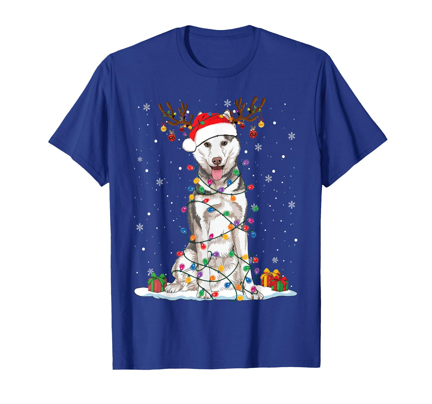 Funny Husky Dog Tree Christmas Lights Xmas Pajama T-Shirt for Men Women Kids