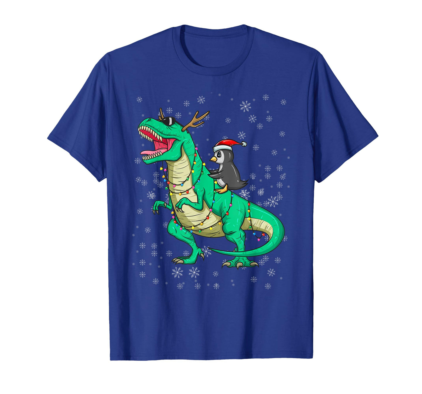 Christmas Penguin Riding Dinosaur T Rex Holiday Costume Fun T-Shirt