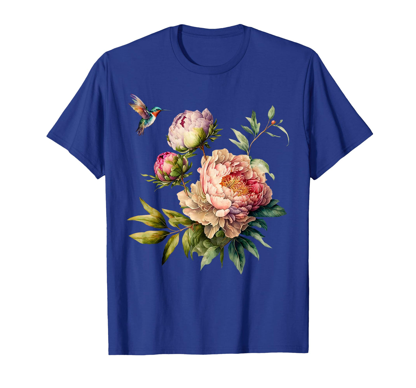Retro Hummingbird Peony Flower Graphic Gardener Nature lover T-Shirt