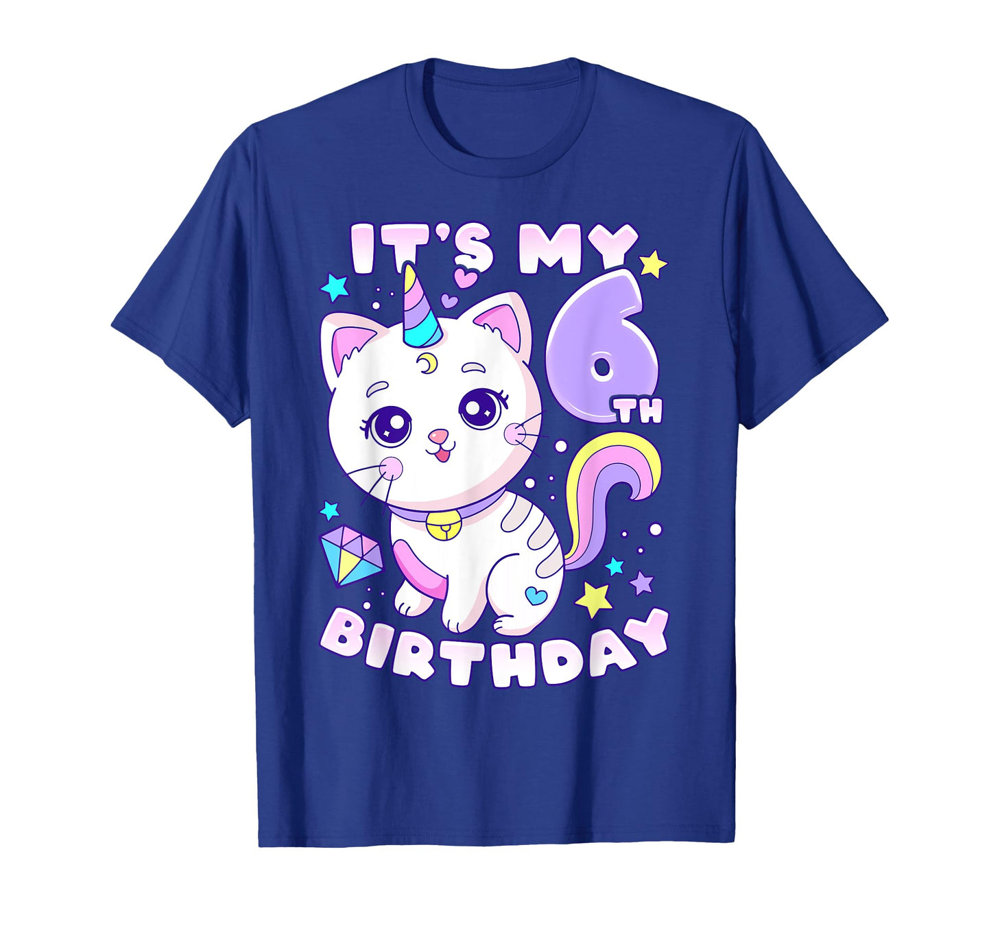 Birthday girl 6 years old cat unicorn 6th birthday T-Shirt
